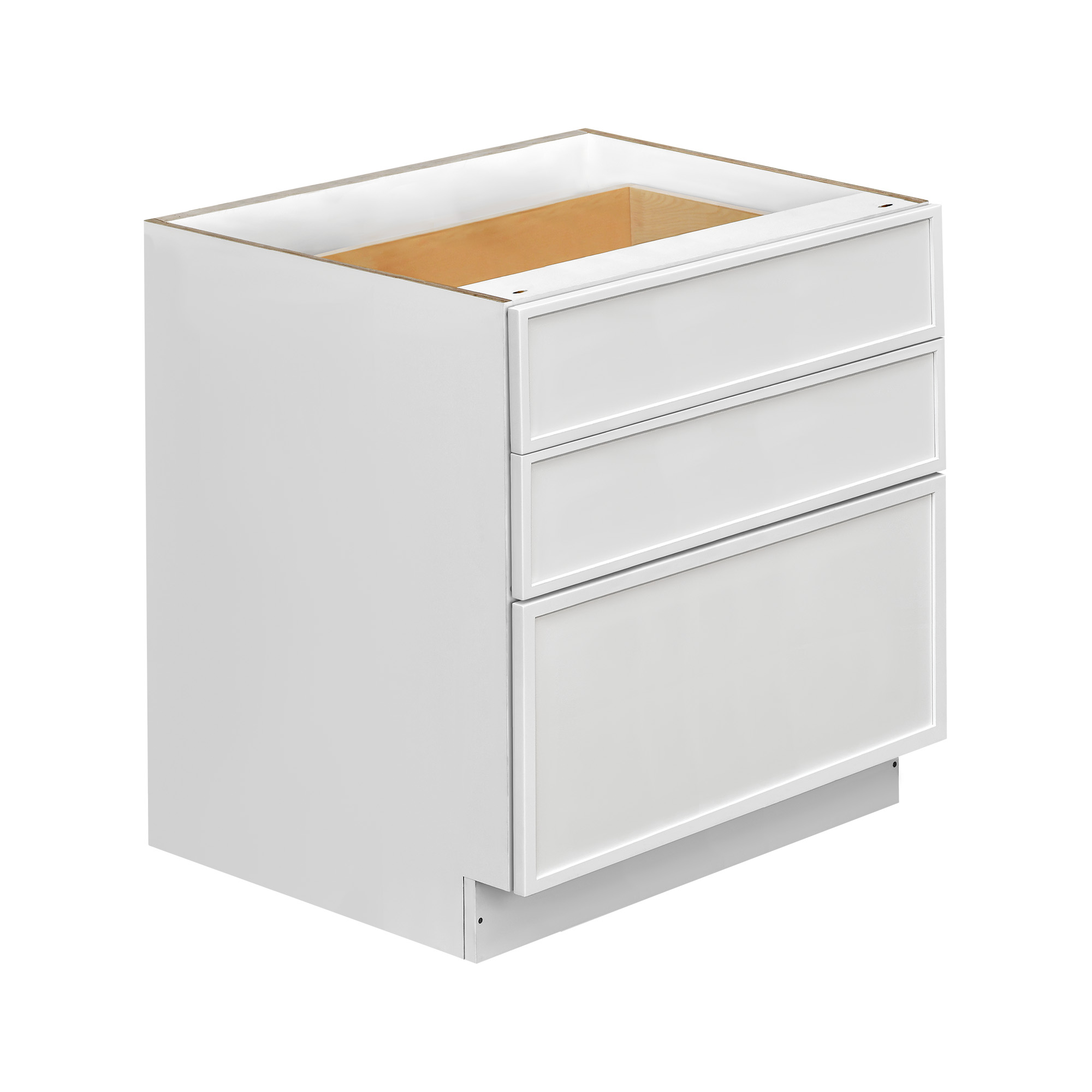 Slim White Shaker - 36"W Drawer Base Cabinet 3-Drawers