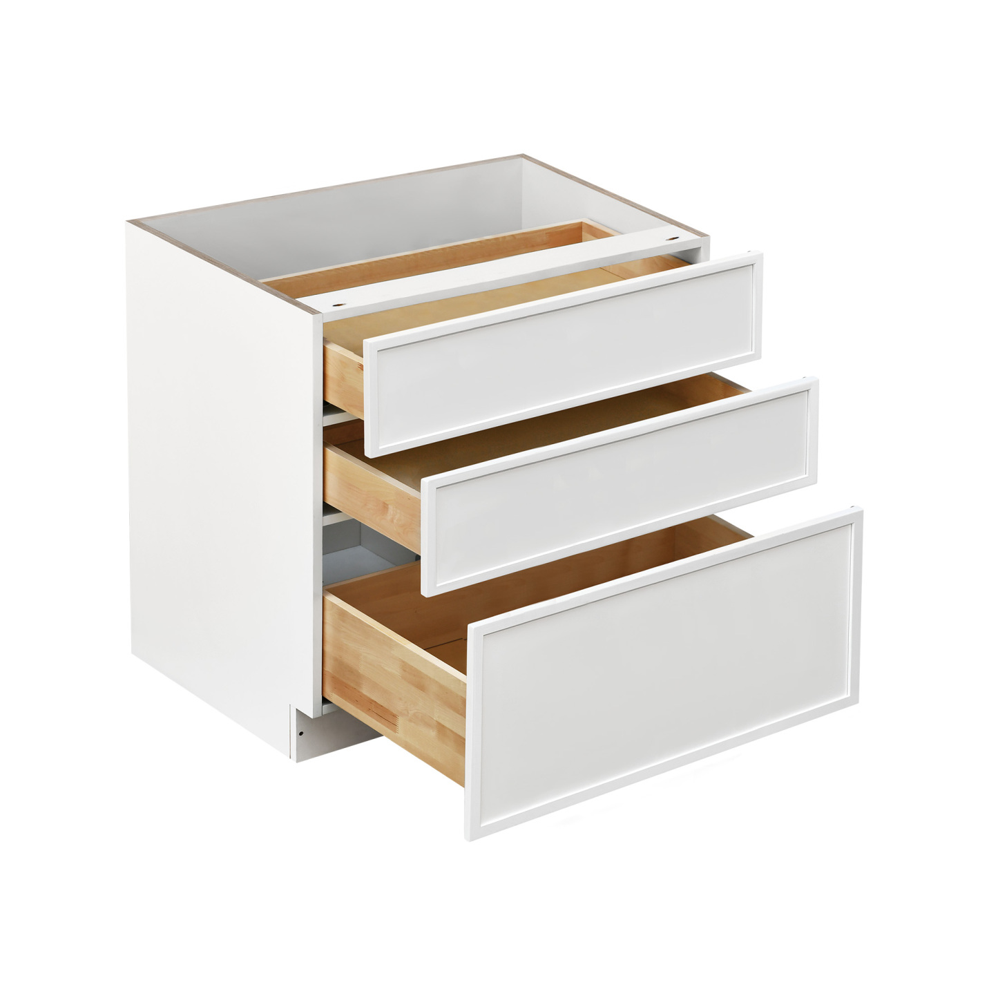 Slim White Shaker - 36"W Drawer Base Cabinet 3-Drawers