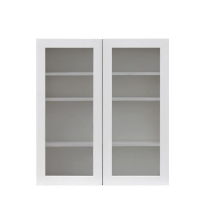 White Shaker Glass Door Cabinet 2-Doors 3-Adjustable Shelves
