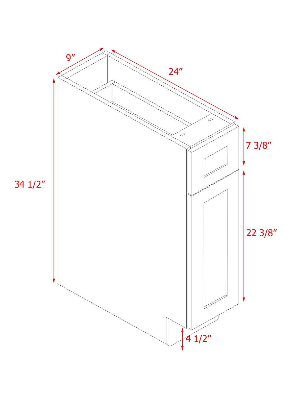 White Shaker - 9"W Standard Base Cabinet 1-Door 1-Drawer 1-Adjustable Shelf