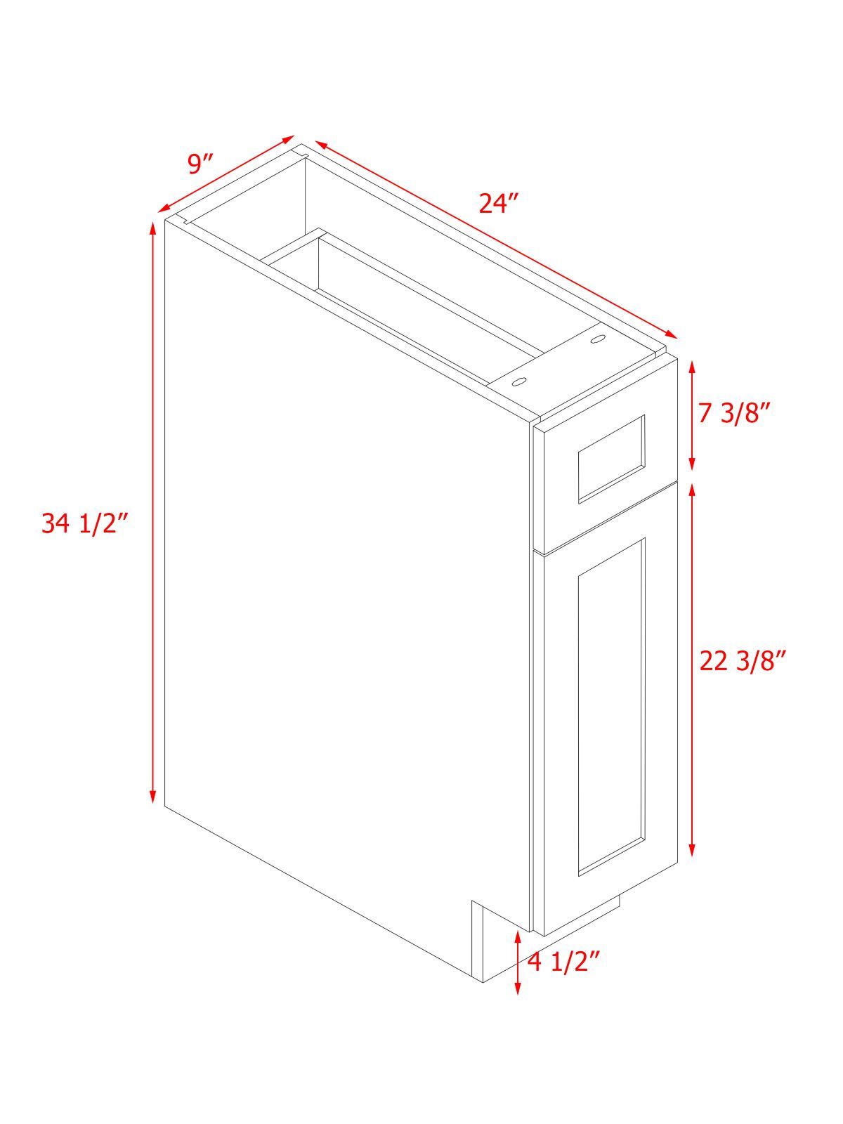 White Shaker - 9"W Standard Base Cabinet 1-Door 1-Drawer 1-Adjustable Shelf