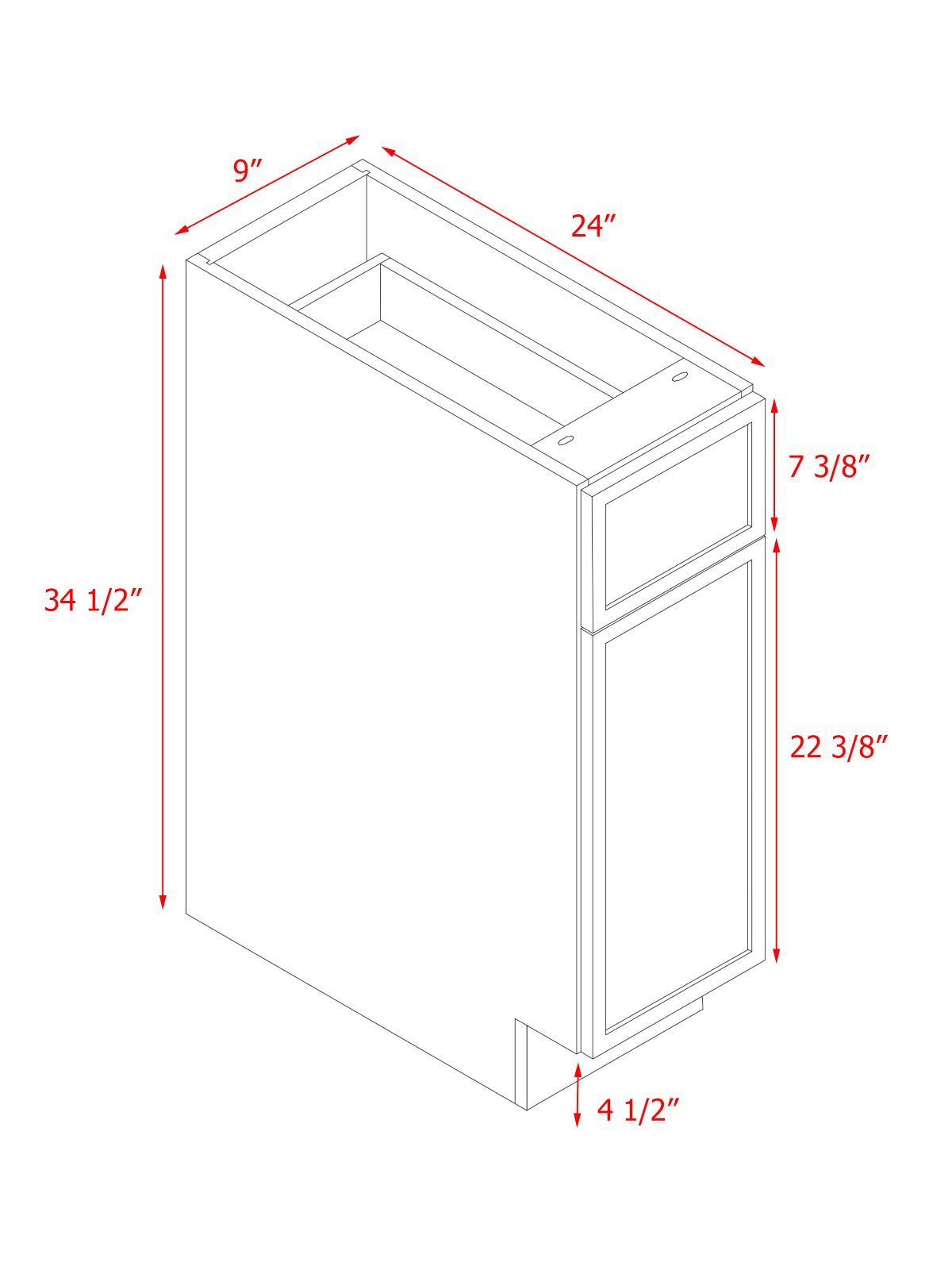 Natural Box Oak Slim - 9"W Standard Base Cabinet 1-Door 1-Drawer 1-Adjustable Shelf