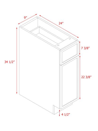 Natural Box Oak Slim - 9"W Standard Base Cabinet 1-Door 1-Drawer 1-Adjustable Shelf