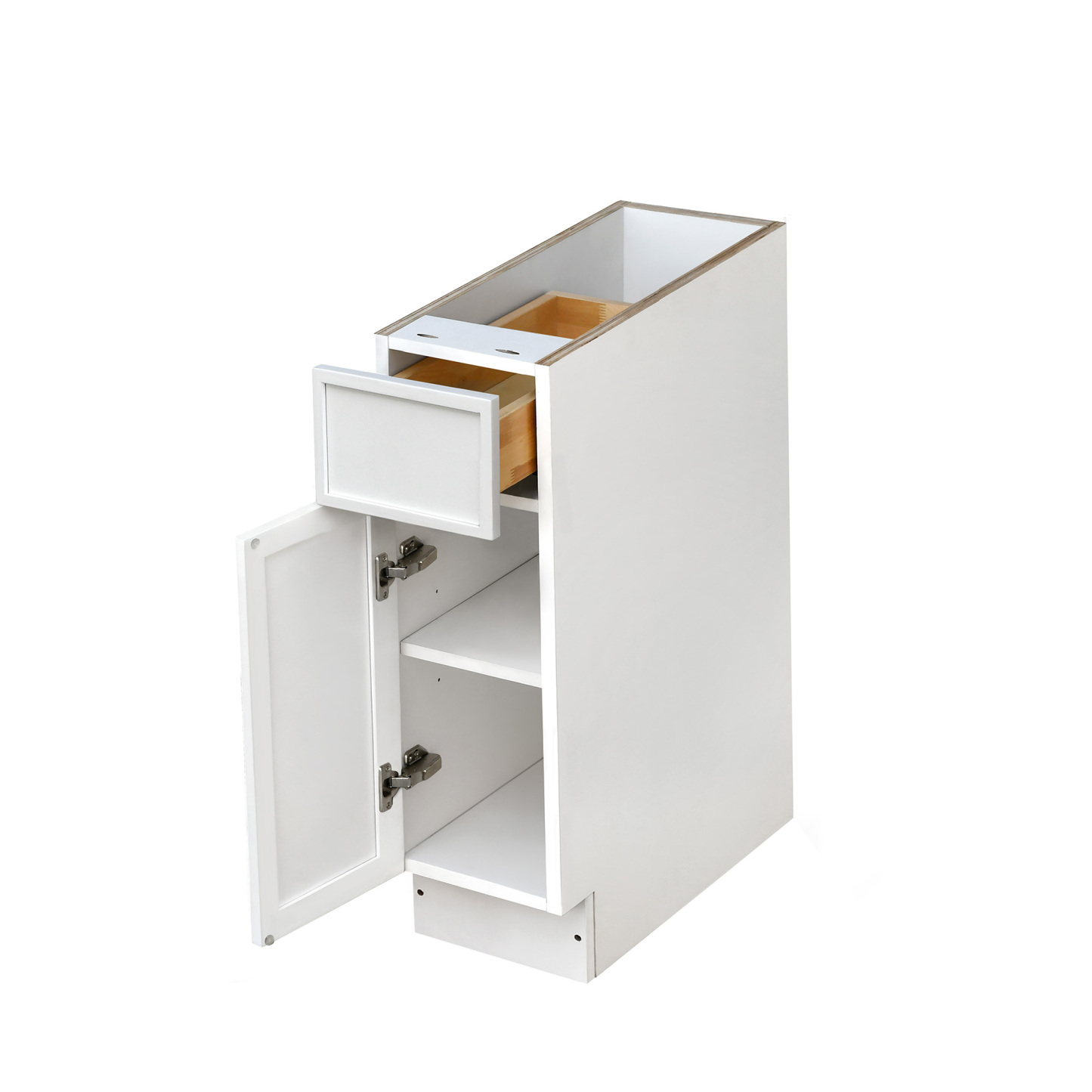 Slim White Shaker - 9"W Standard Base Cabinet 1-Door 1-Drawer 1-Adjustable Shelf