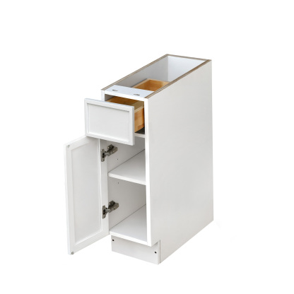 Slim White Shaker - 9"W Standard Base Cabinet 1-Door 1-Drawer 1-Adjustable Shelf