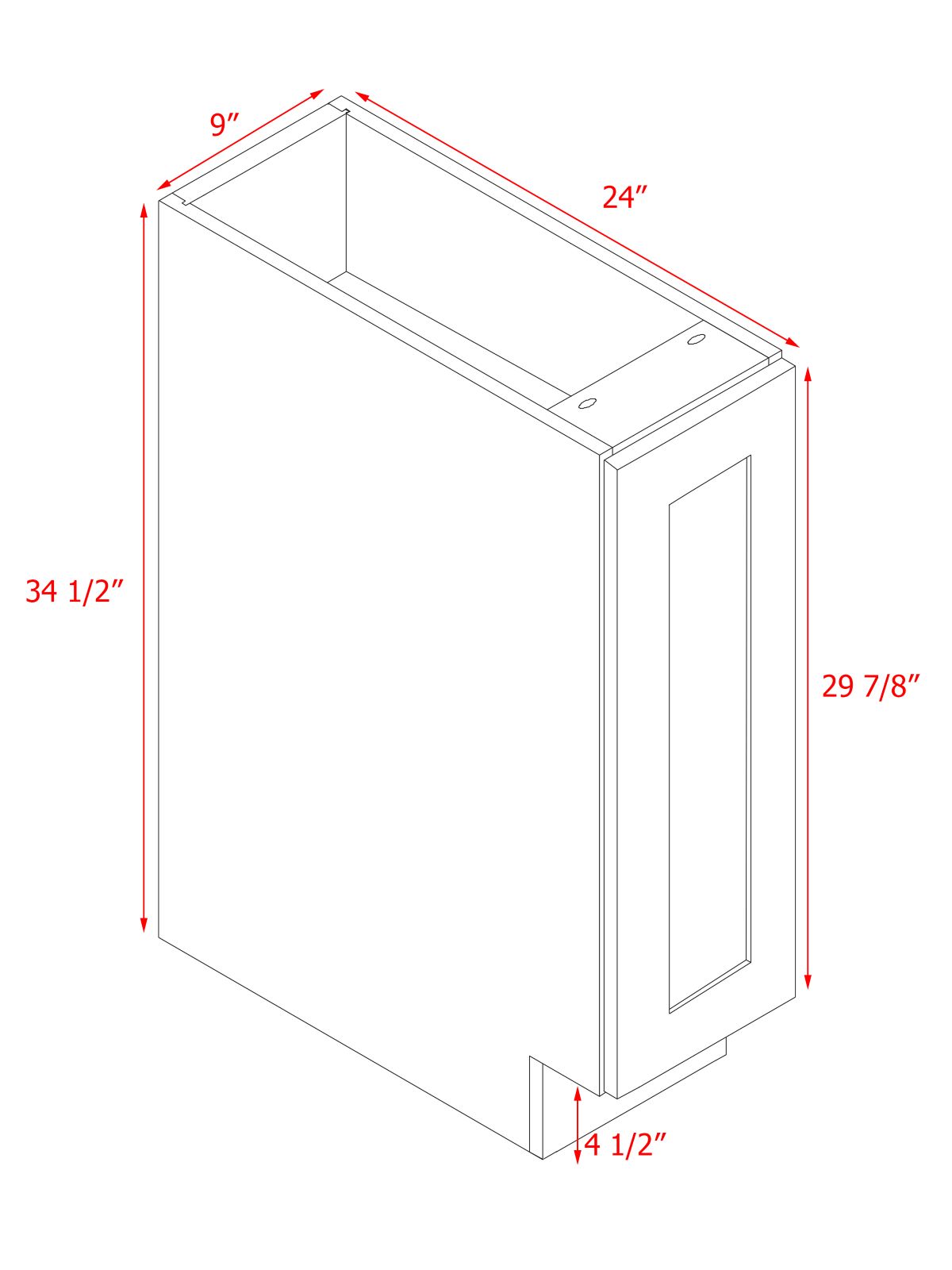 White Box Gray Shaker - 9"W Standard Base Cabinet 1-Door 1-Adjustable shelf
