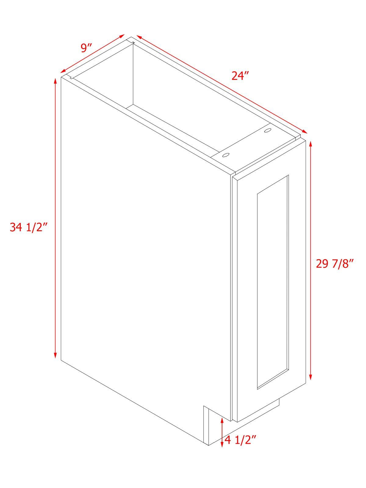 White Box Gray Shaker - 9"W Standard Base Cabinet 1-Door 1-Adjustable shelf