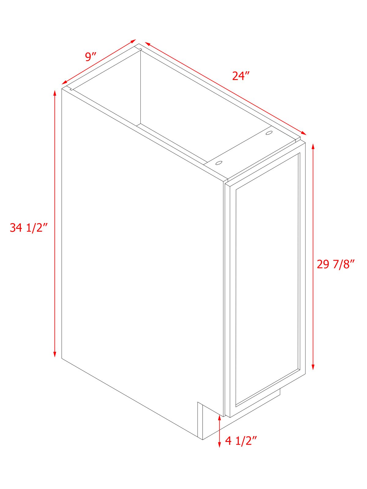 Natural Box Oak Slim - 9"W Standard Base Cabinet 1-Door 1-Adjustable shelf