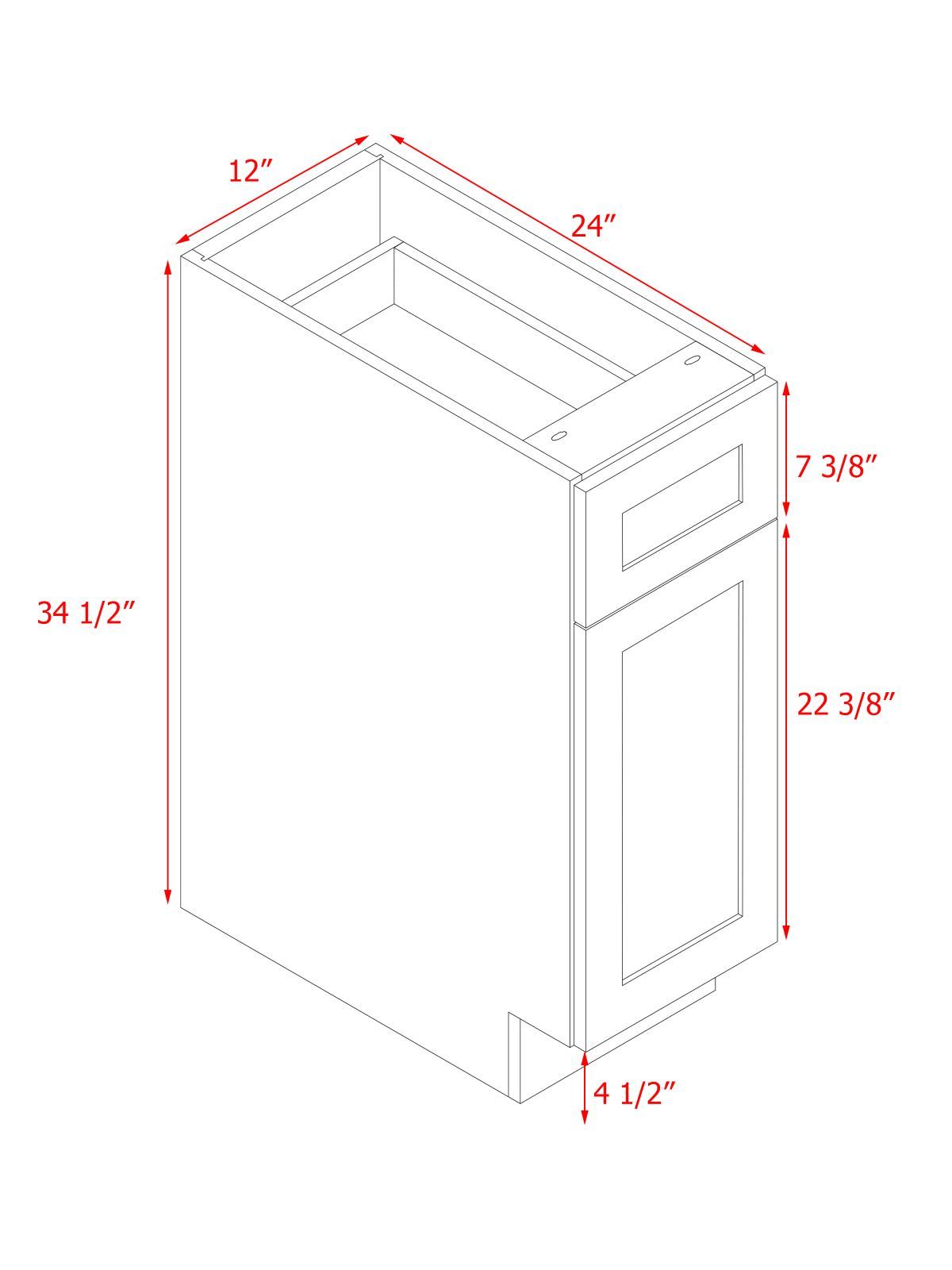 White Box Gray Shaker - 12"W Standard Base Cabinet 1-Door 1-Drawer 1-Adjustable Shelf