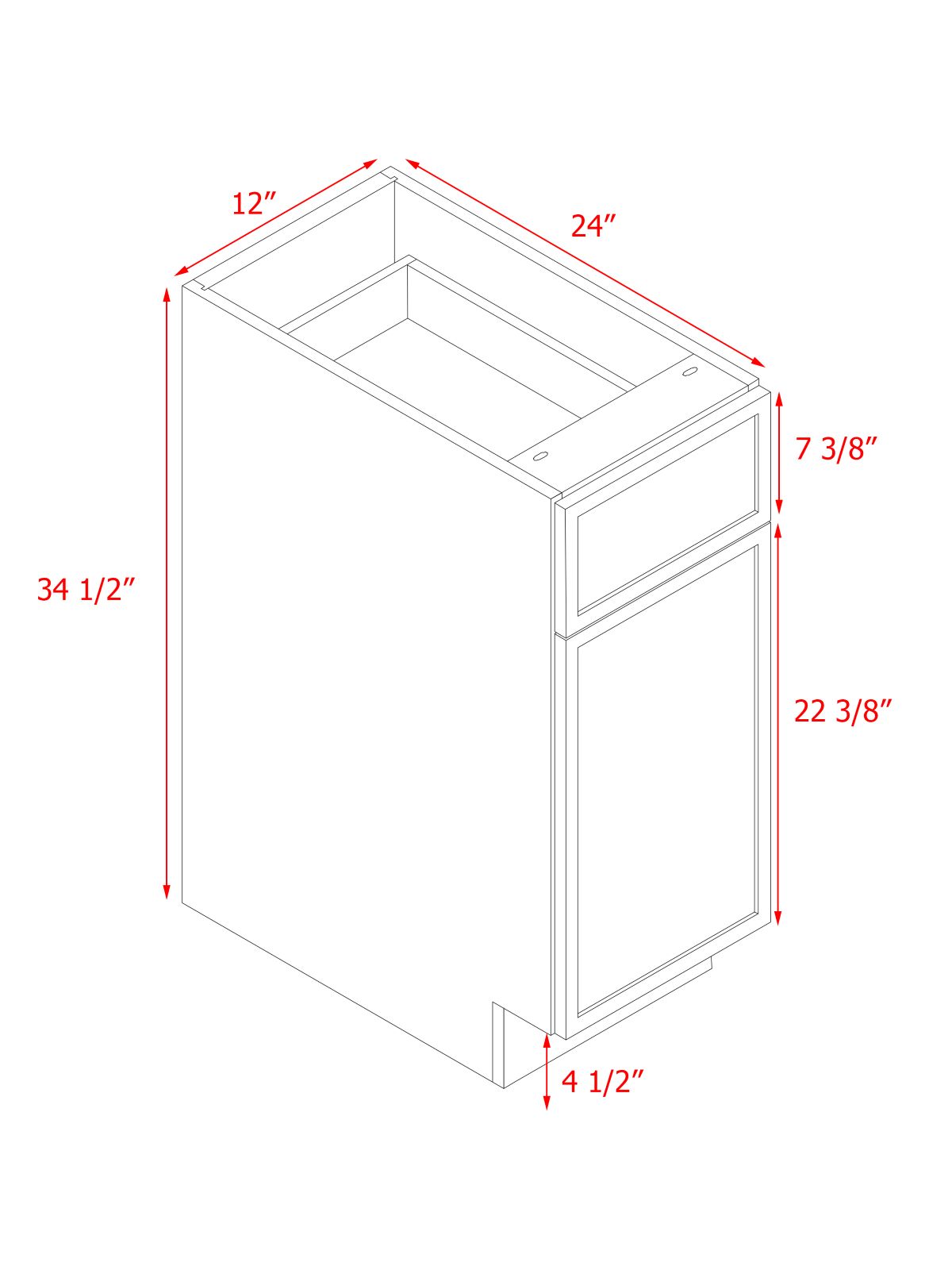 Natural Box Oak Slim - 12"W Standard Base Cabinet 1-Door 1-Drawer 1-Adjustable Shelf