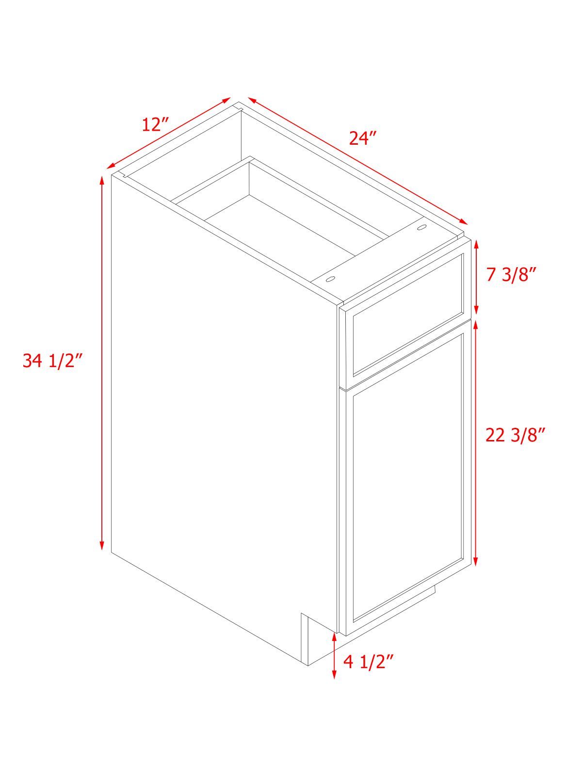 Natural Box Oak Slim - 12"W Standard Base Cabinet 1-Door 1-Drawer 1-Adjustable Shelf