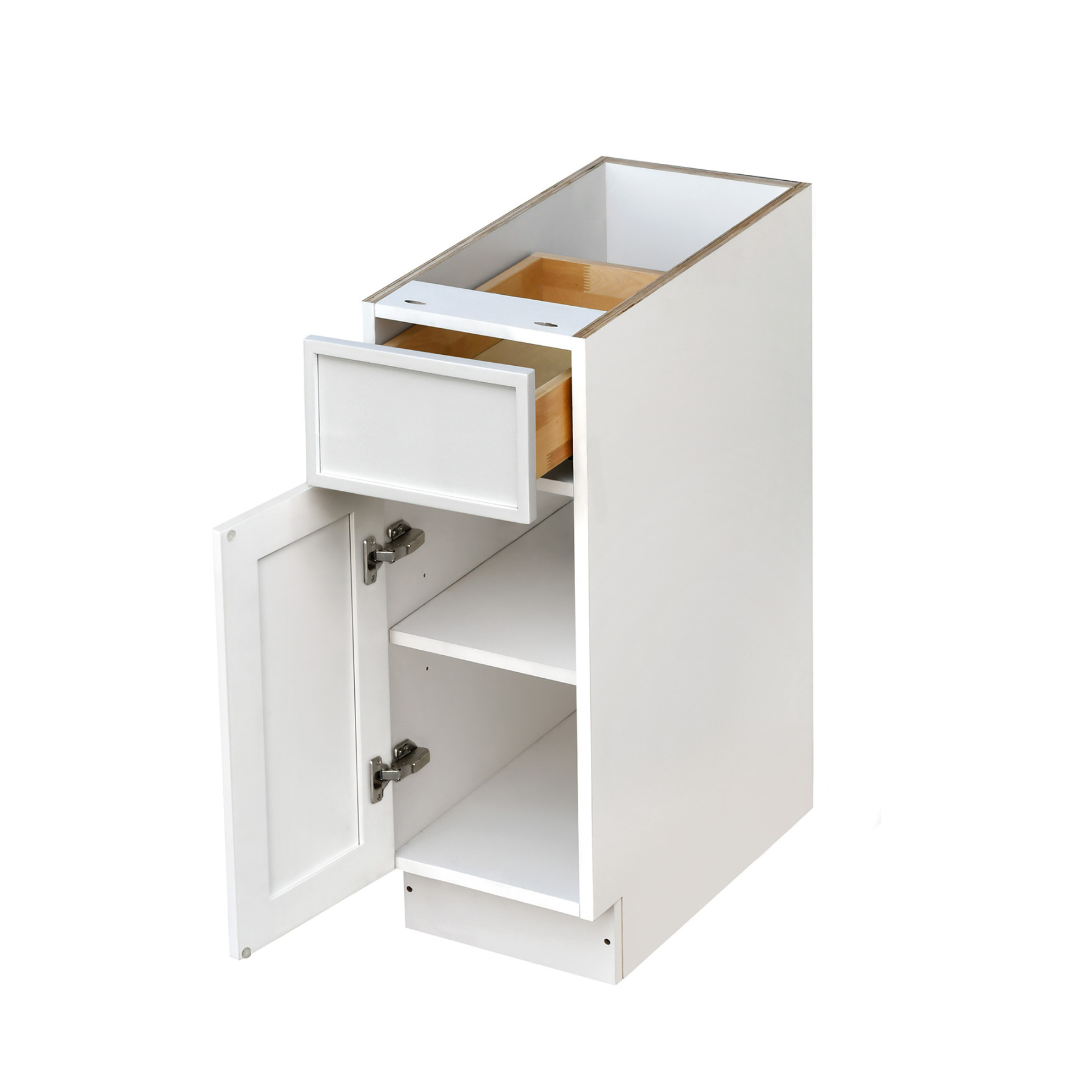 Slim White Shaker - 12"W Standard Base Cabinet 1-Door 1-Drawer 1-Adjustable Shelf