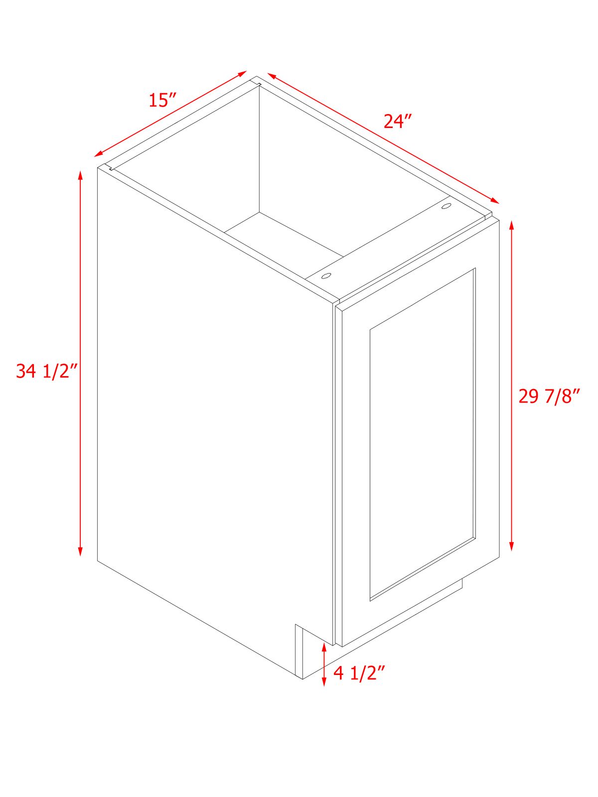White Box Gray Shaker - 15"W Standard Base Cabinet 1-Door 1-Adjustable shelf