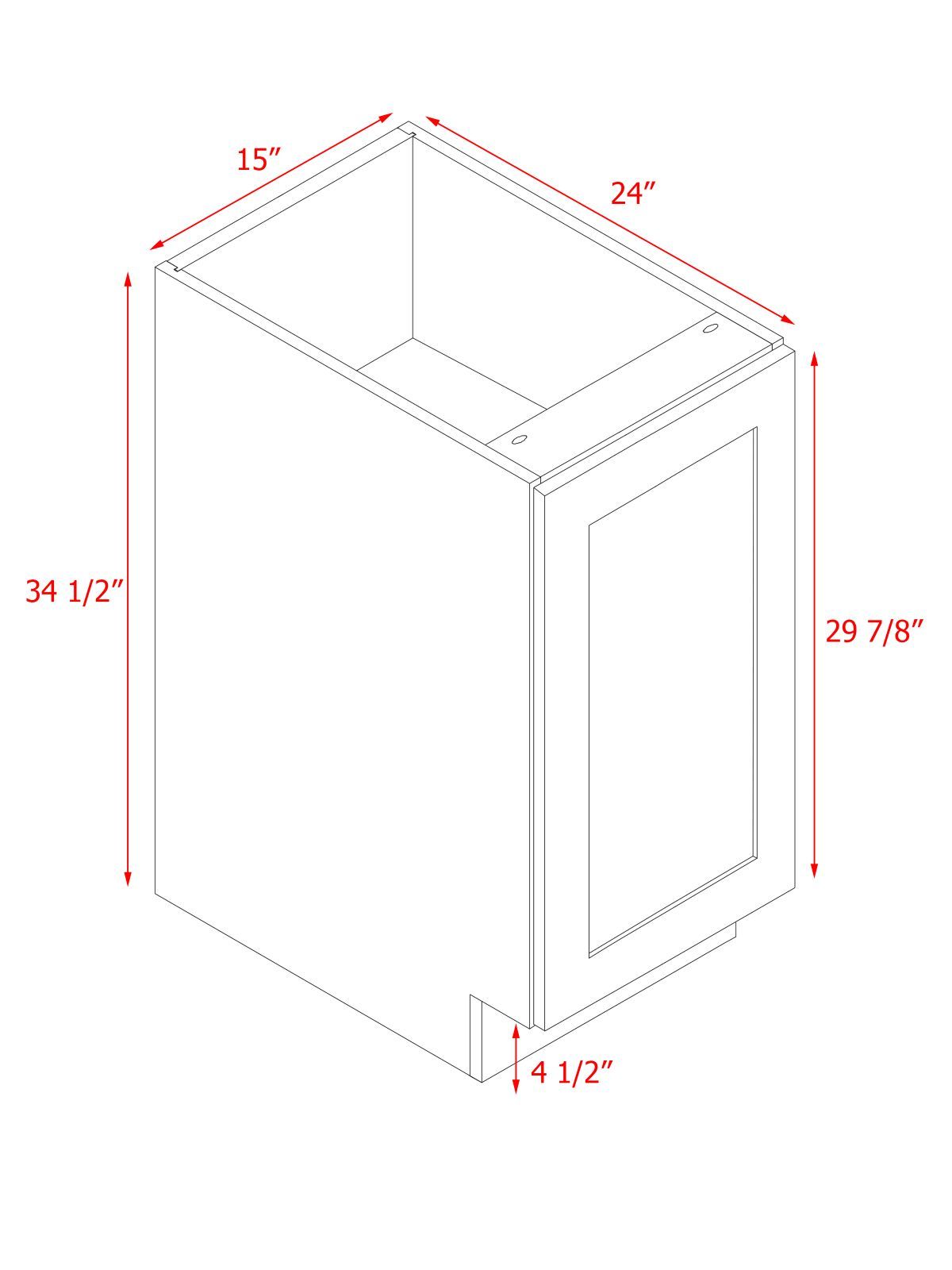 White Box Gray Shaker - 15"W Standard Base Cabinet 1-Door 1-Adjustable shelf