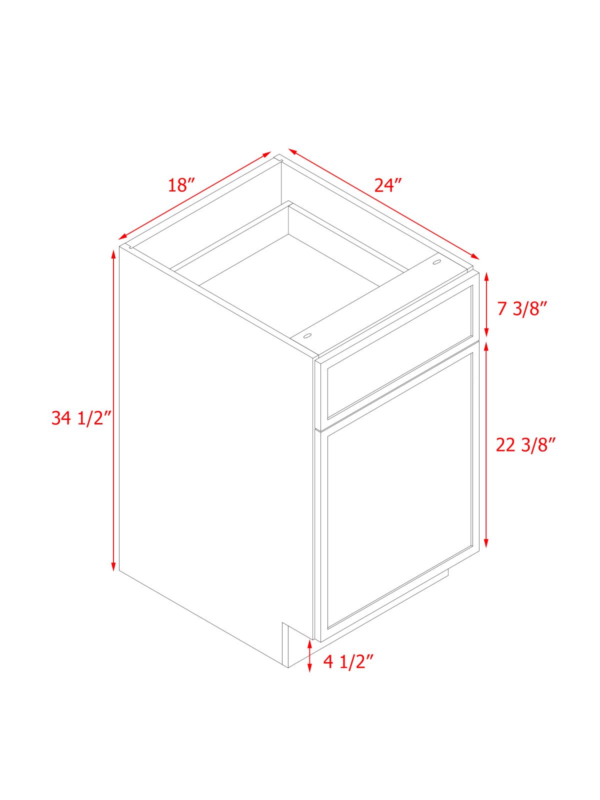 White Box Gray Slim - 18"W Standard Base Cabinet 1-Door 1-Drawer 1-Adjustable Shelf
