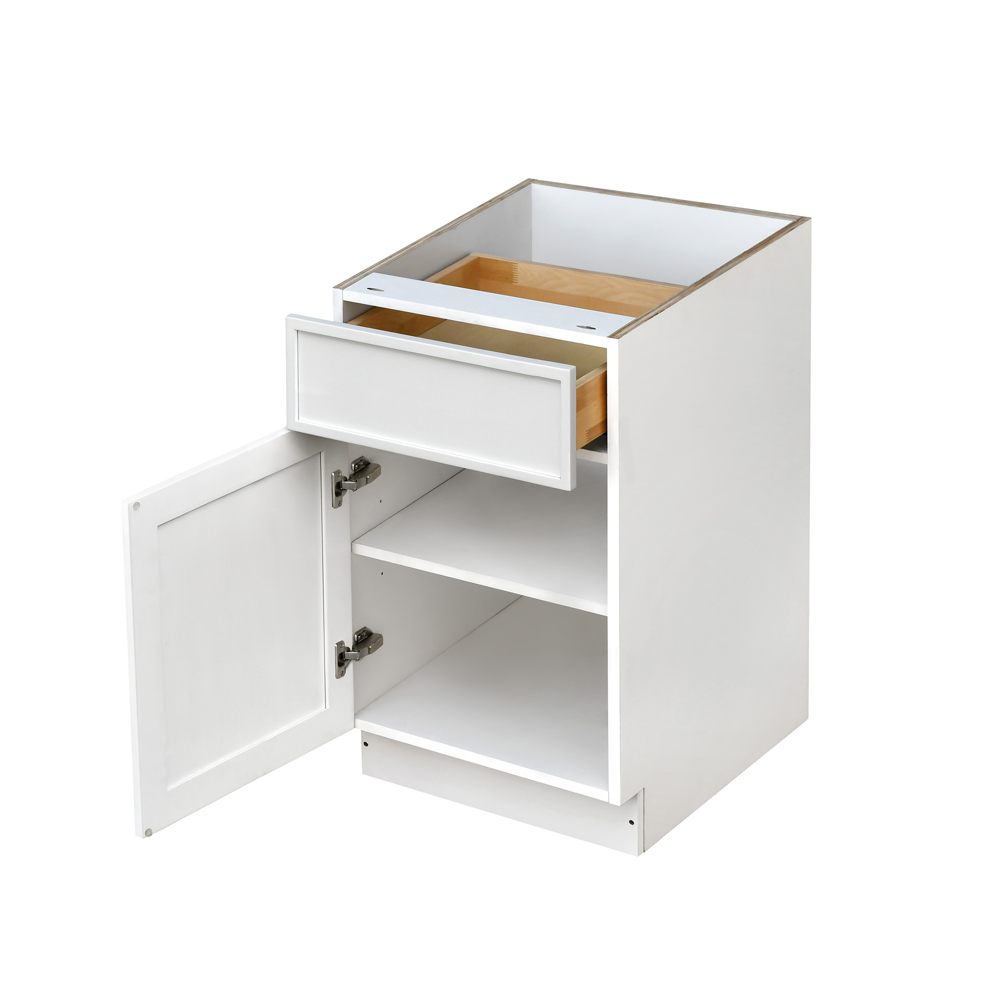 Slim White Shaker - 18"W Standard Base Cabinet 1-Door 1-Drawer 1-Adjustable Shelf