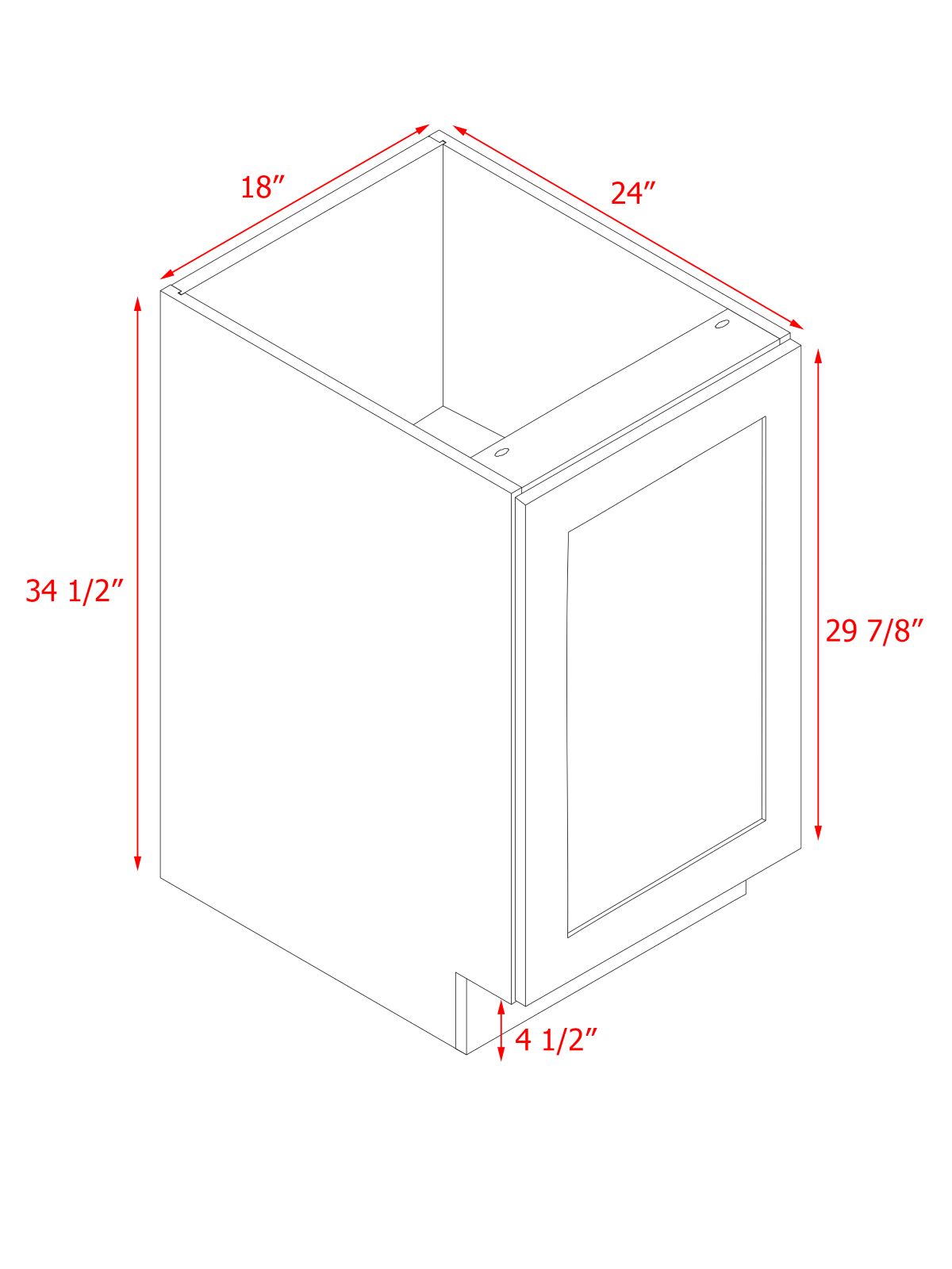 White Box Gray Shaker - 18"W Standard Base Cabinet 1-Door 1-Adjustable shelf