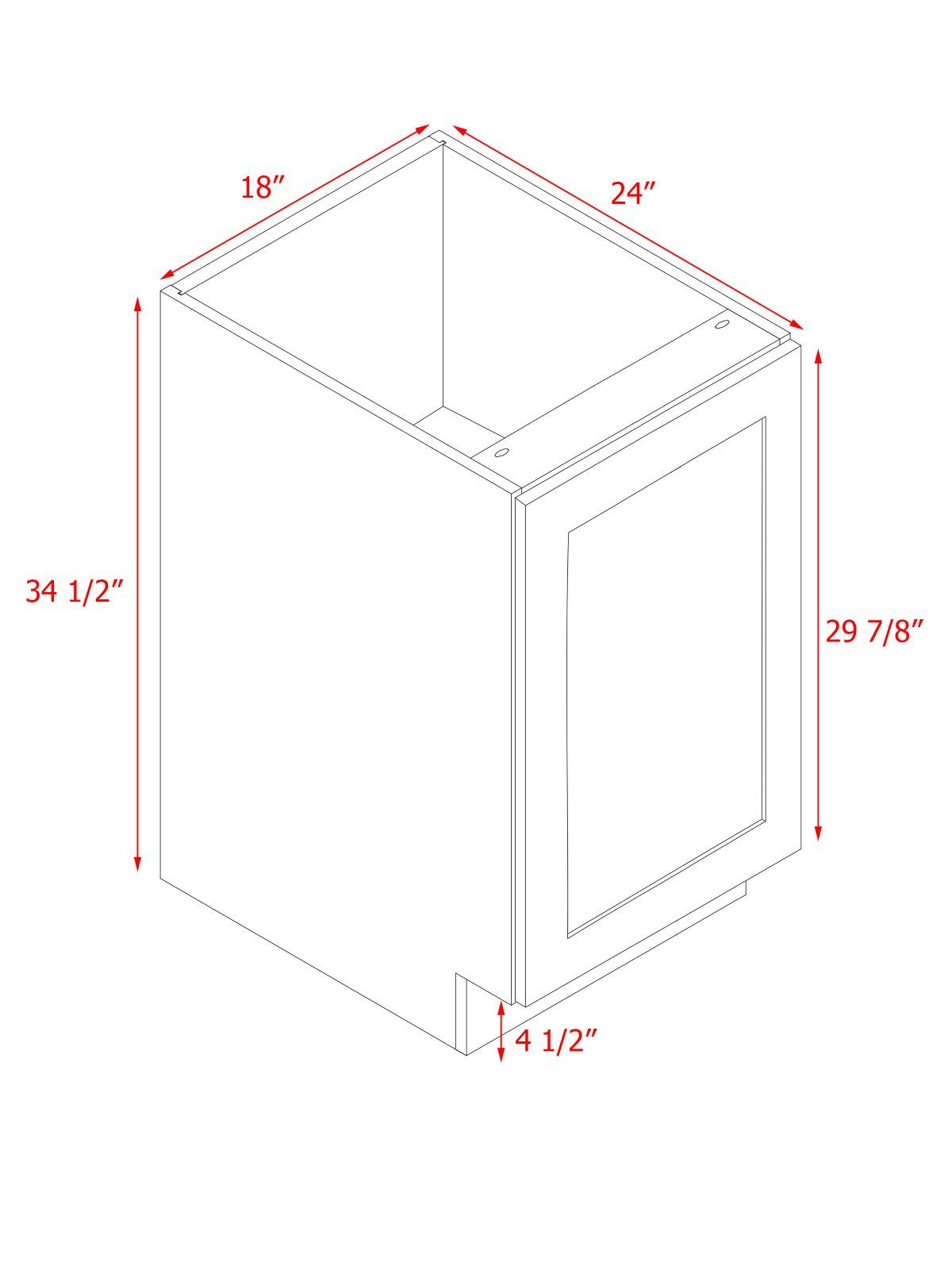 White Box Gray Shaker - 18"W Standard Base Cabinet 1-Door 1-Adjustable shelf