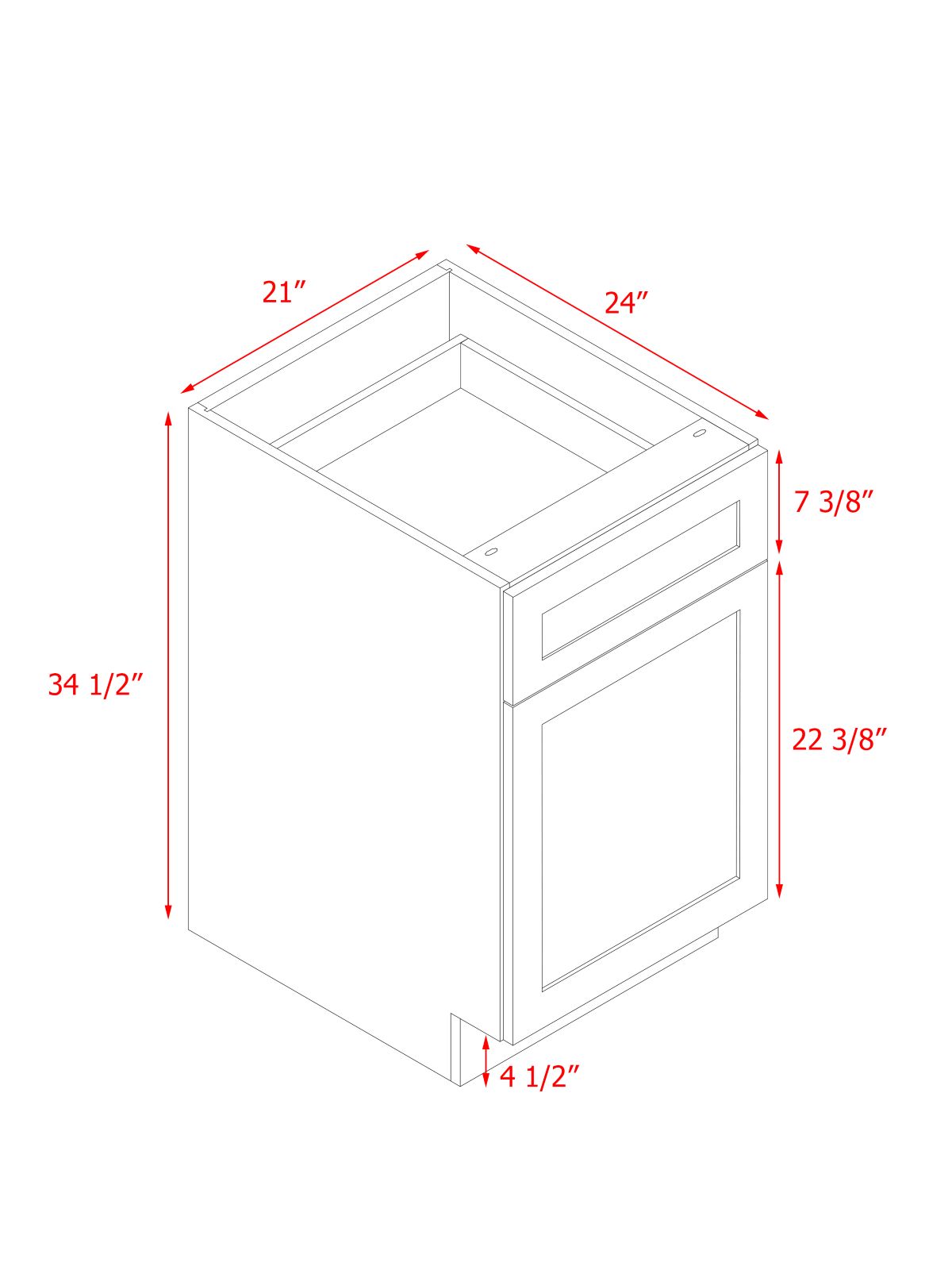 White Box Gray Shaker - 21"W Standard Base Cabinet 1-Door 1-Drawer 1-Adjustable Shelf