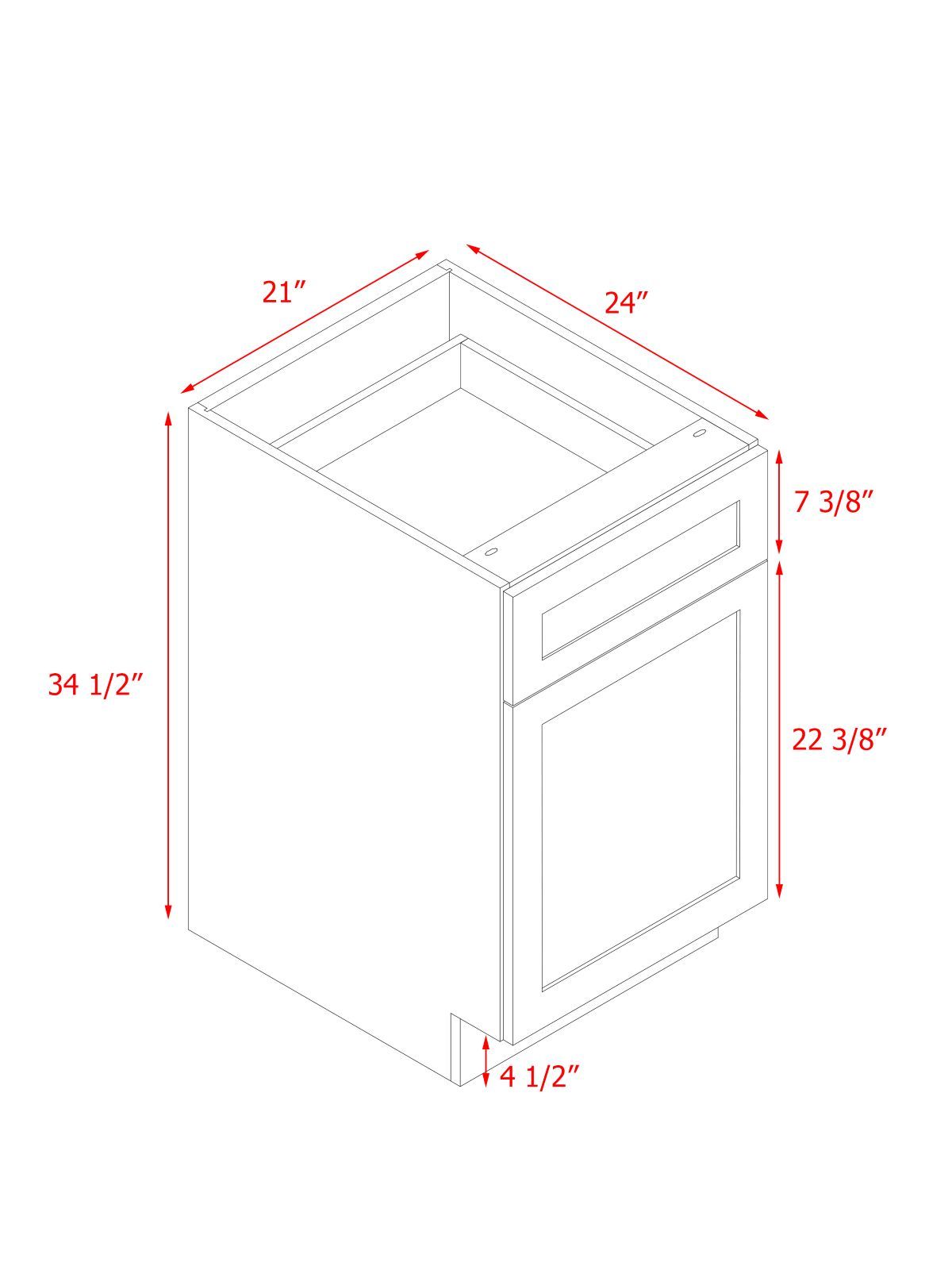 White Box Gray Shaker - 21"W Standard Base Cabinet 1-Door 1-Drawer 1-Adjustable Shelf