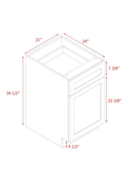 White Box Gray Shaker - 21"W Standard Base Cabinet 1-Door 1-Drawer 1-Adjustable Shelf