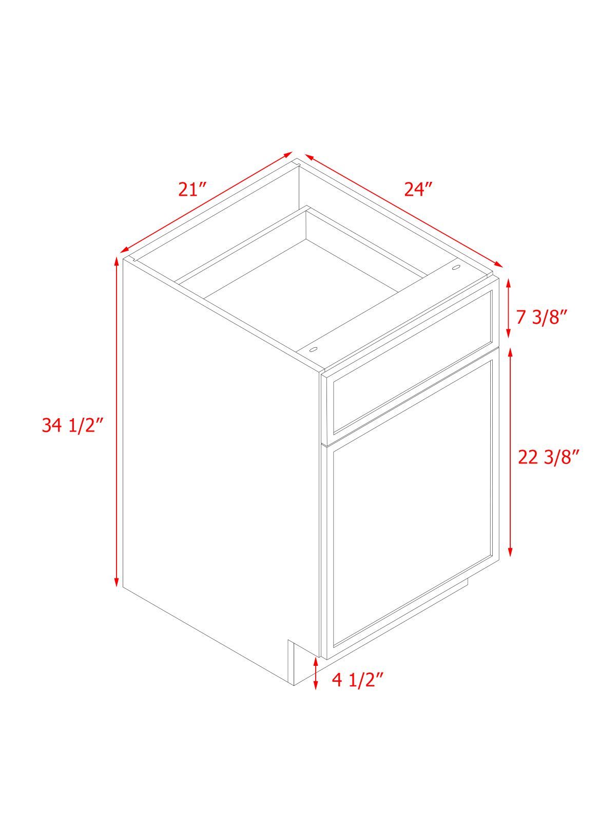 Natural Box Oak Slim - 21"W Standard Base Cabinet 1-Door 1-Drawer 1-Adjustable Shelf
