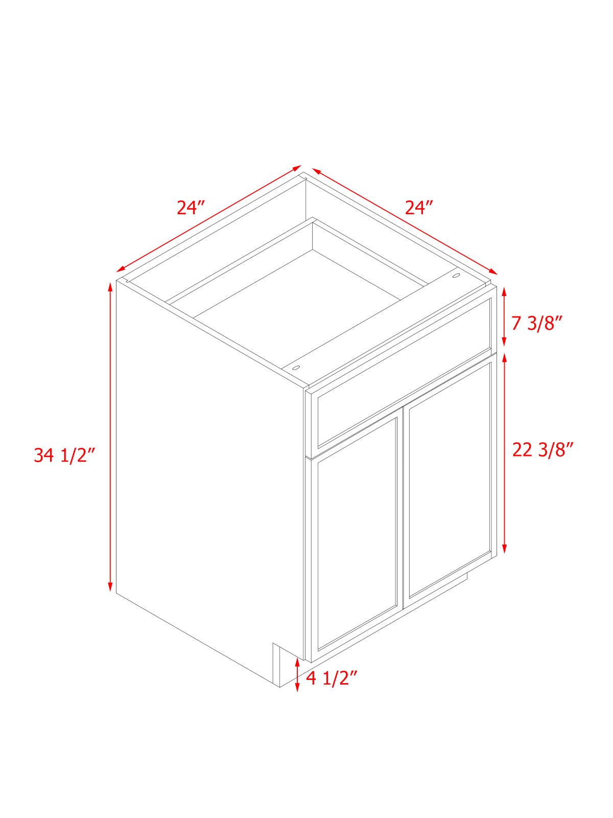 Slim White Shaker - 24"W Standard Base Cabinet 2-Doors 1-Drawer 1-Adjustable Shelf