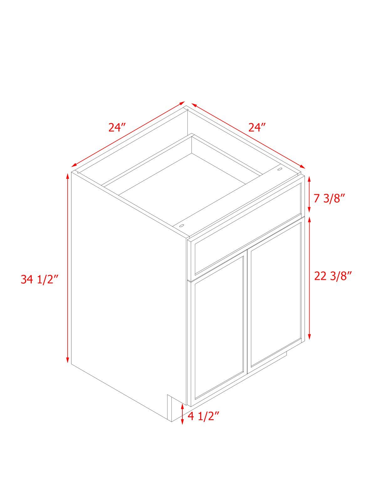 Slim White Shaker - 24"W Standard Base Cabinet 2-Doors 1-Drawer 1-Adjustable Shelf