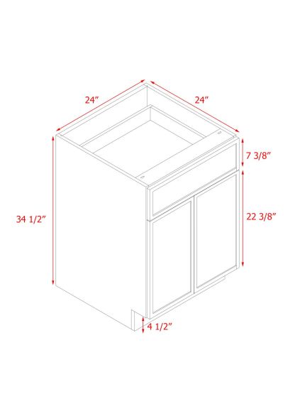 Slim White Shaker - 24"W Standard Base Cabinet 2-Doors 1-Drawer 1-Adjustable Shelf