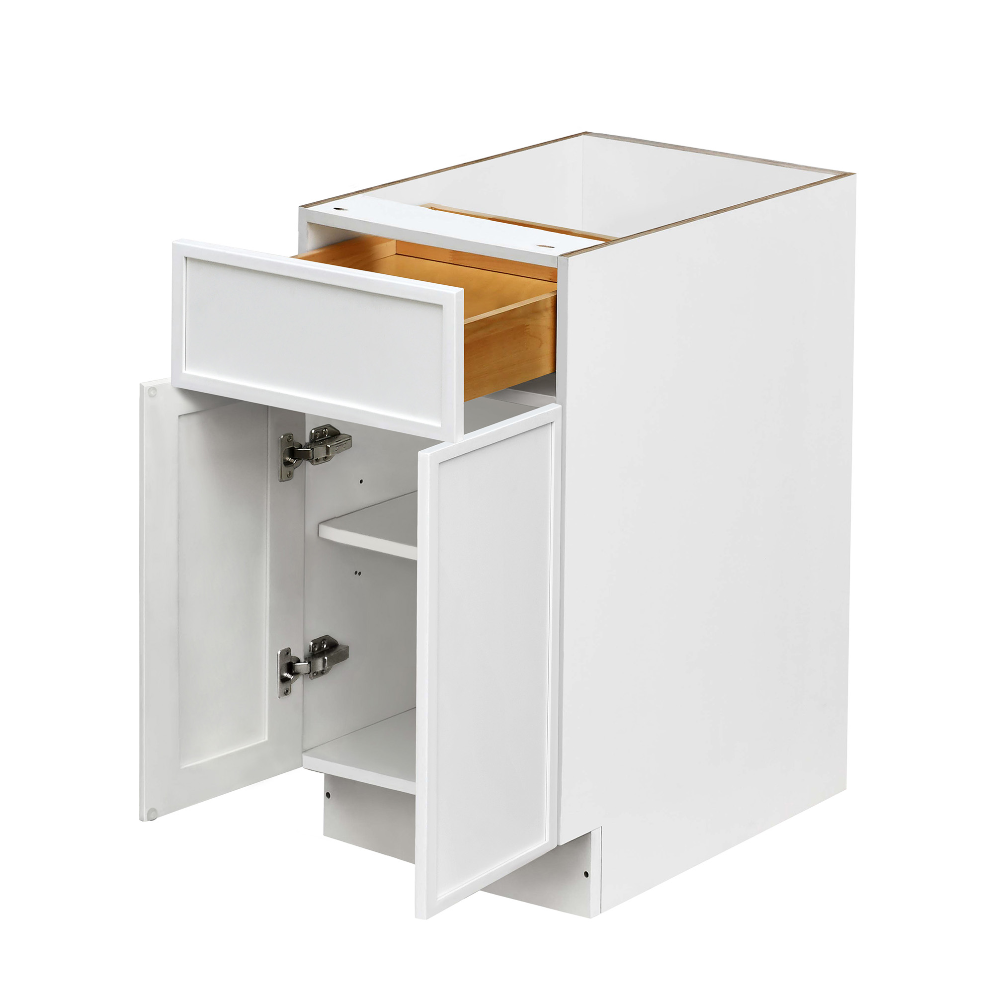 Slim White Shaker - 24"W Standard Base Cabinet 2-Doors 1-Drawer 1-Adjustable Shelf