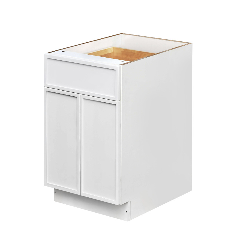 Slim White Shaker - 24"W Standard Base Cabinet 2-Doors 1-Drawer 1-Adjustable Shelf