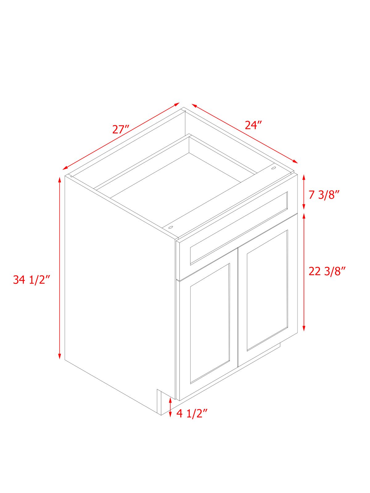 White Shaker - 27"W Standard Base Cabinet 2-Doors 1-Drawer 1-Adjustable Shelf
