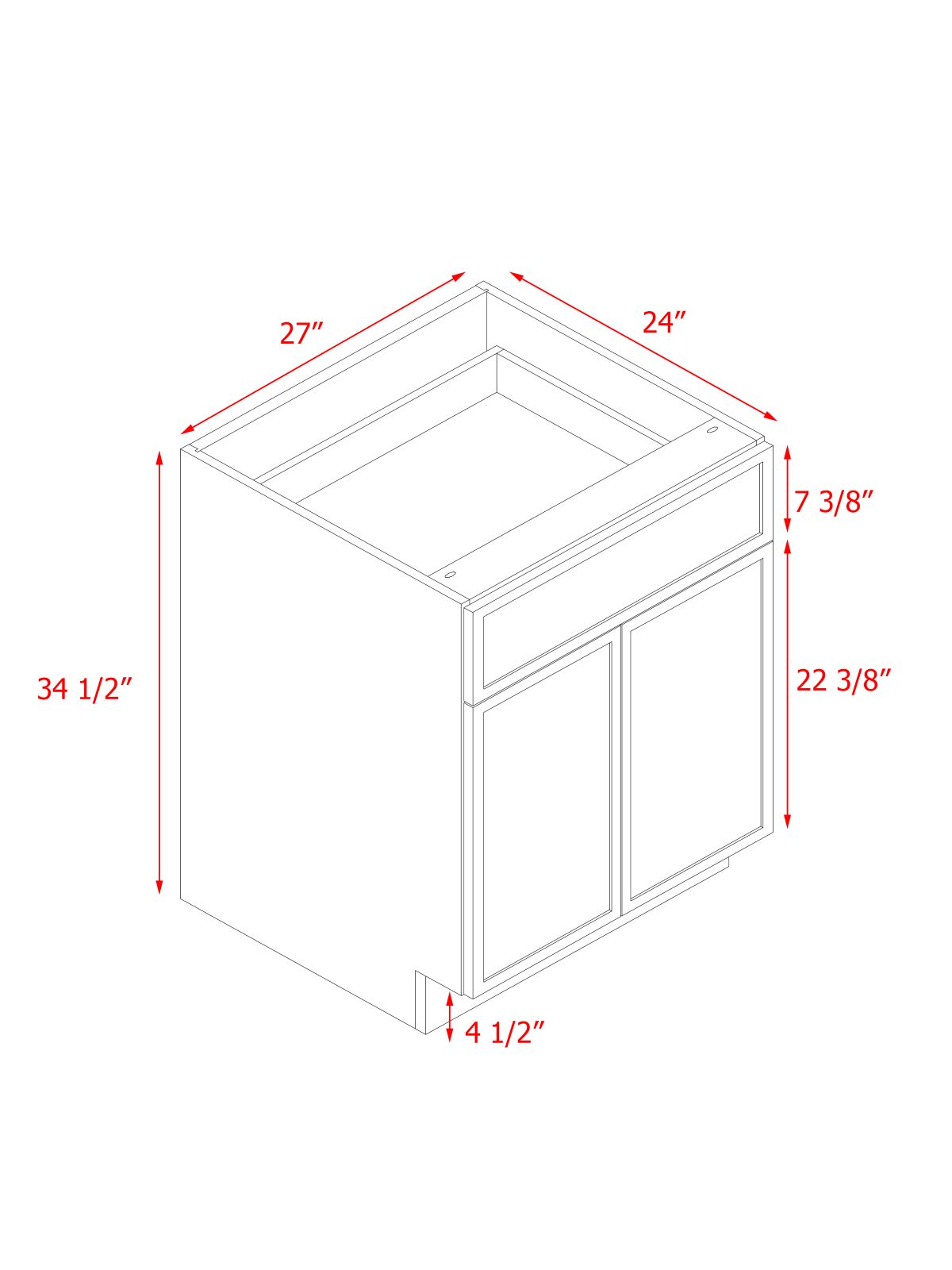 Slim White Shaker - 27"W Standard Base Cabinet 2-Doors 1-Drawer 1-Adjustable Shelf