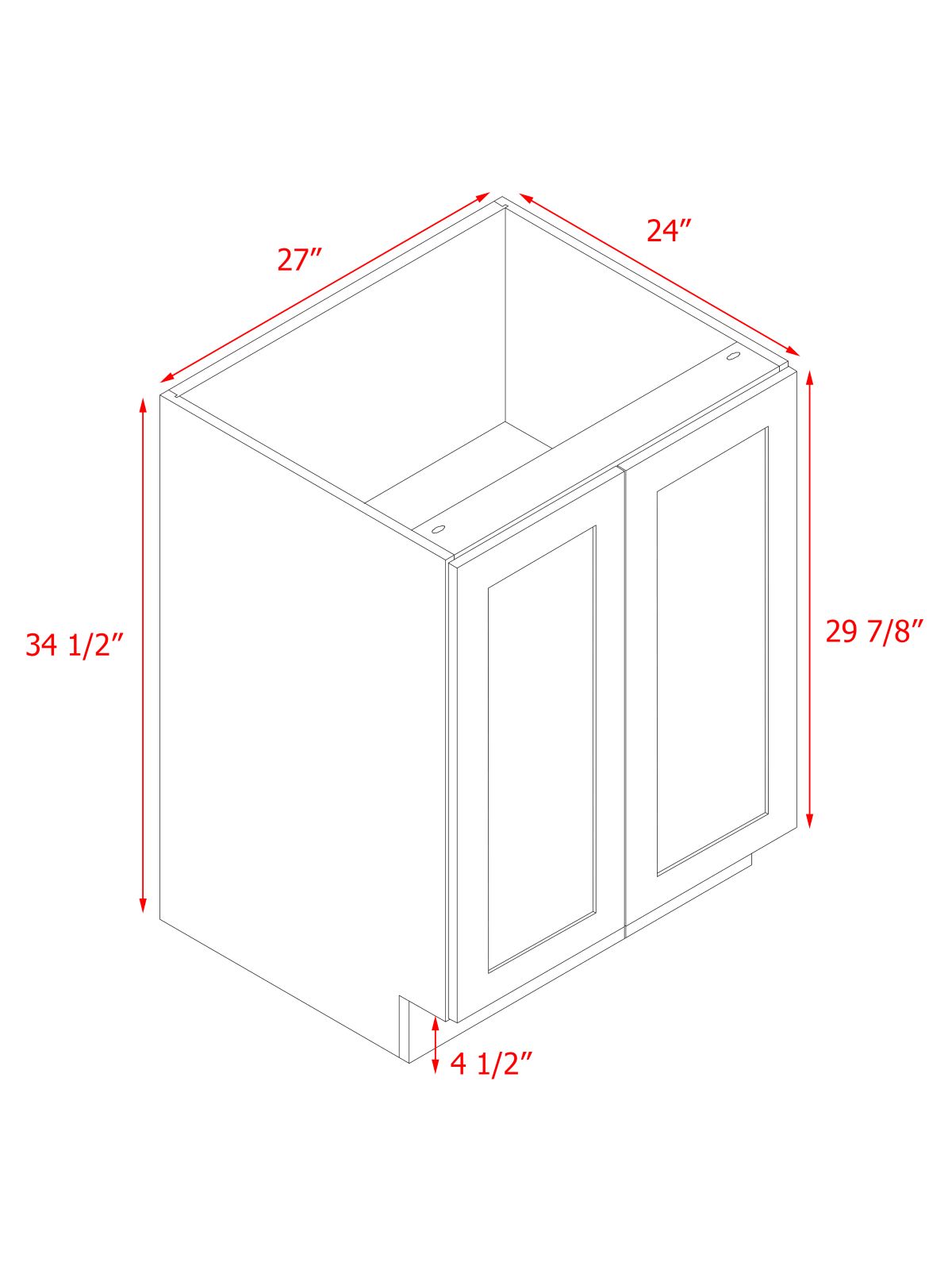 White Shaker - 27"W Full-Height Door Base Cabinet 2-Doors 1-Adjustable Shelf