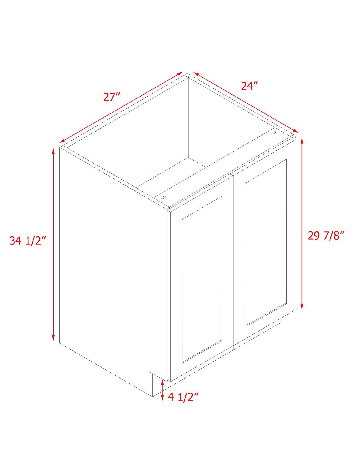 White Shaker - 27"W Full-Height Door Base Cabinet 2-Doors 1-Adjustable Shelf
