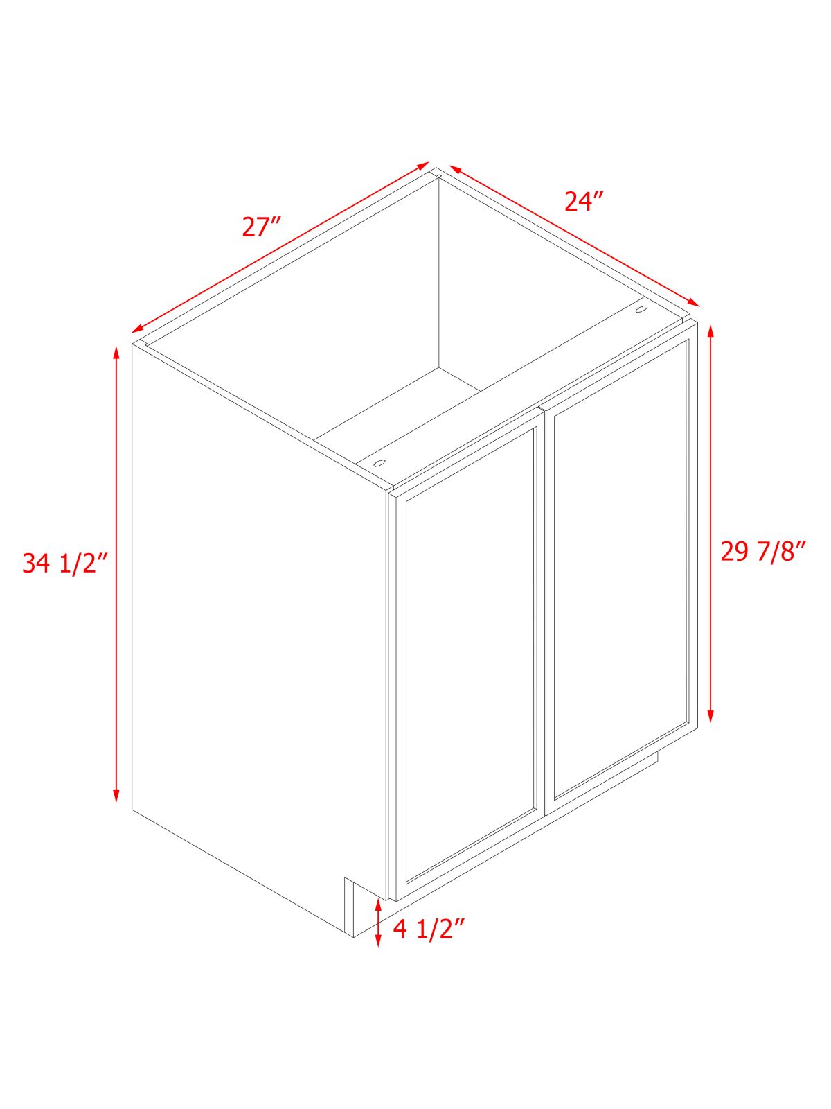 Slim White Shaker - 27"W Full-Height Door Base Cabinet 2-Doors 1-Adjustable Shelf
