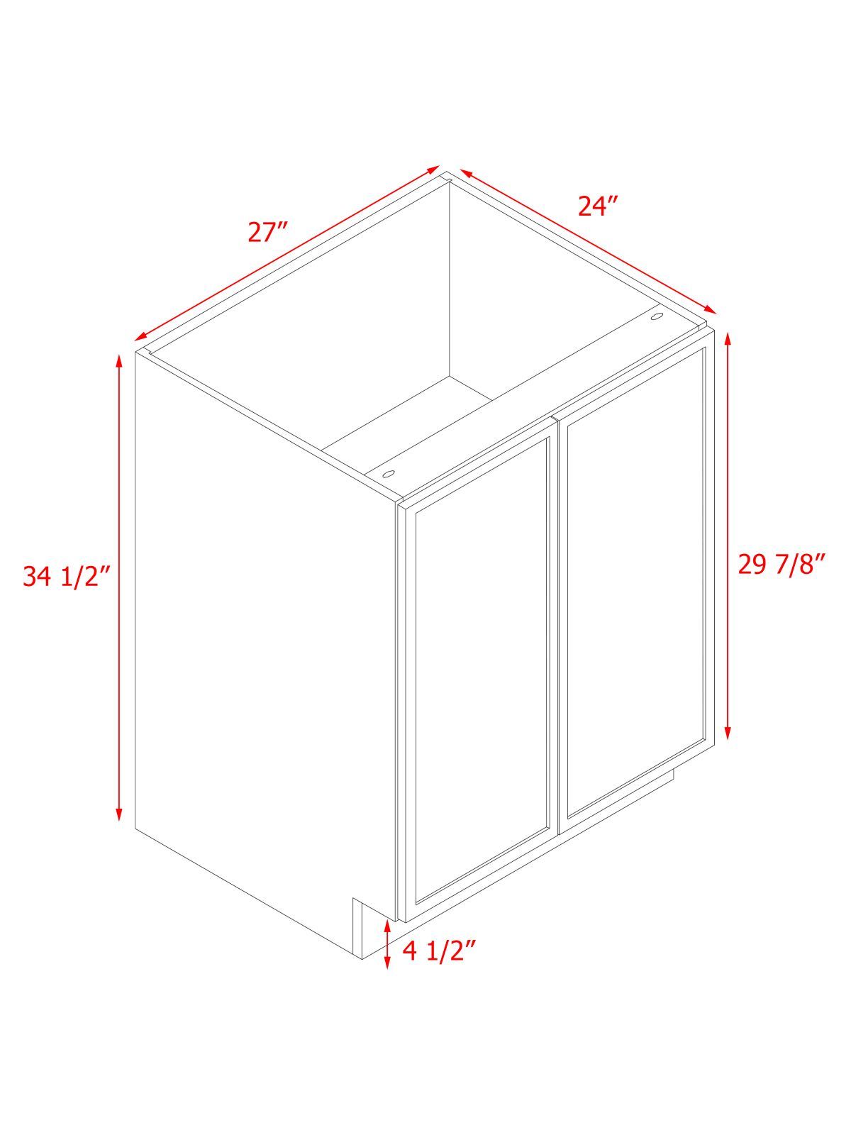 Slim White Shaker - 27"W Full-Height Door Base Cabinet 2-Doors 1-Adjustable Shelf