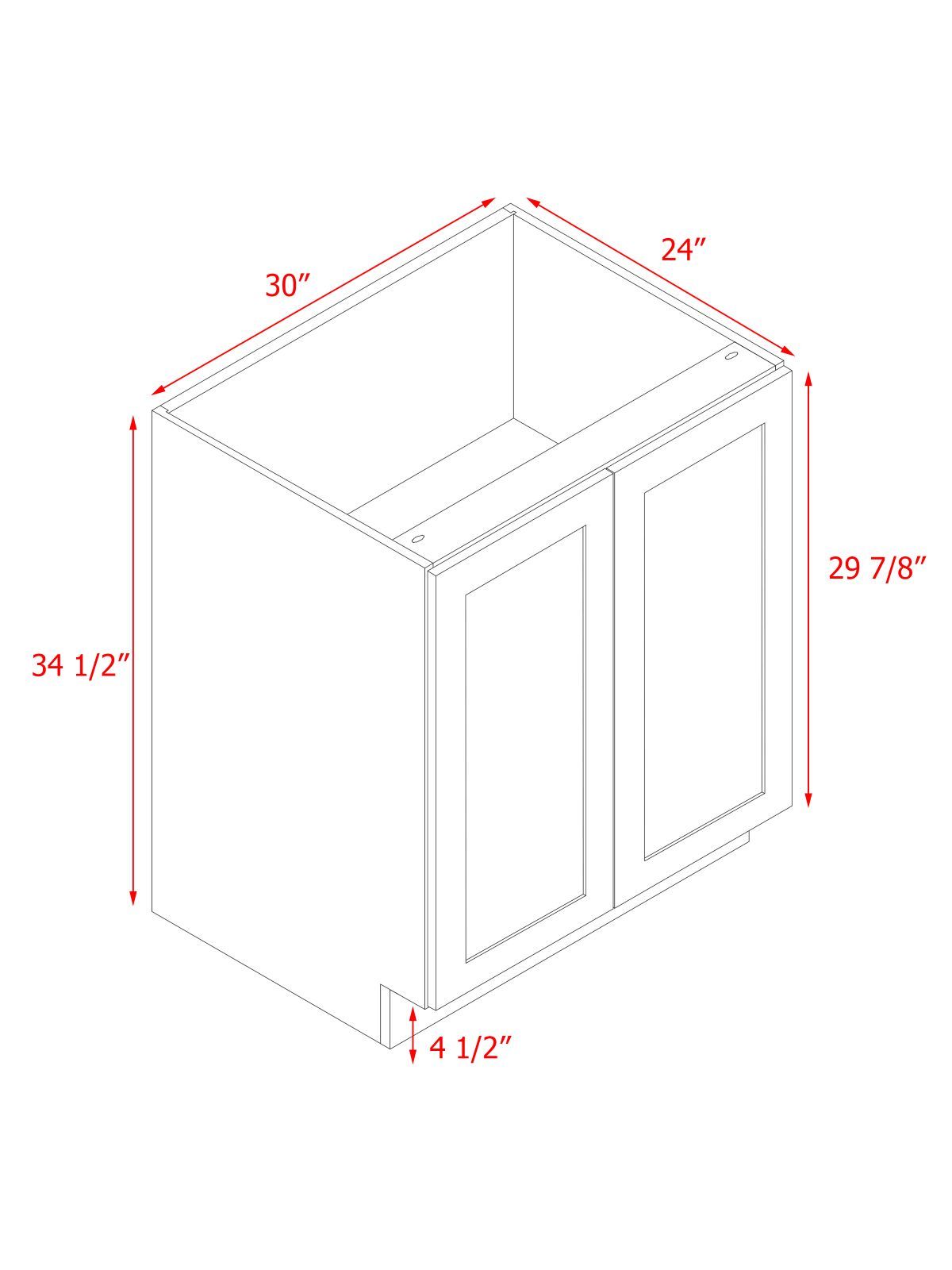 White Shaker - 30"W Full-Height Door Base Cabinet 2-Doors 1-Adjustable Shelf