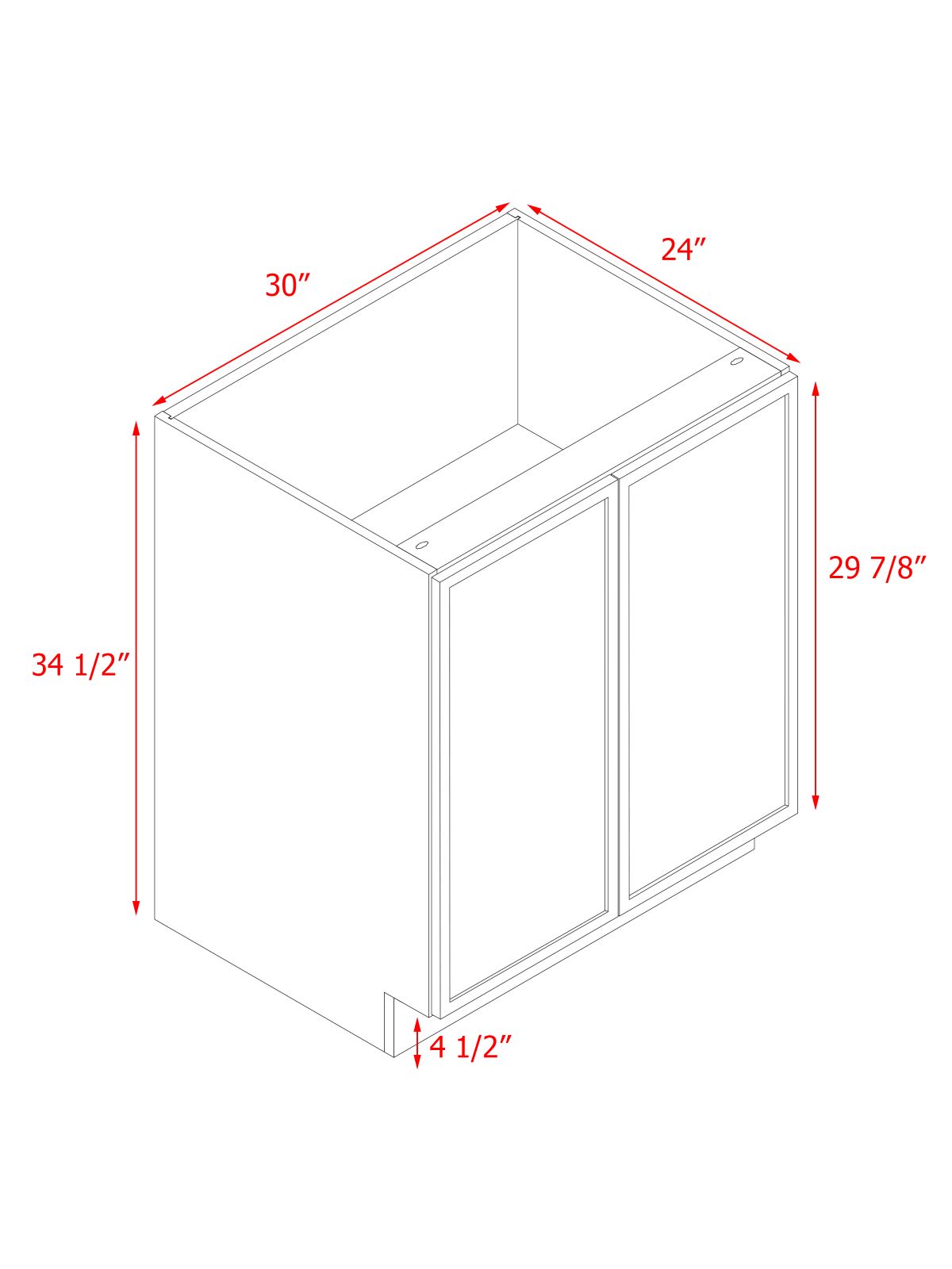 Slim White Shaker - 30"W Full-Height Door Base Cabinet 2-Doors 1-Adjustable Shelf
