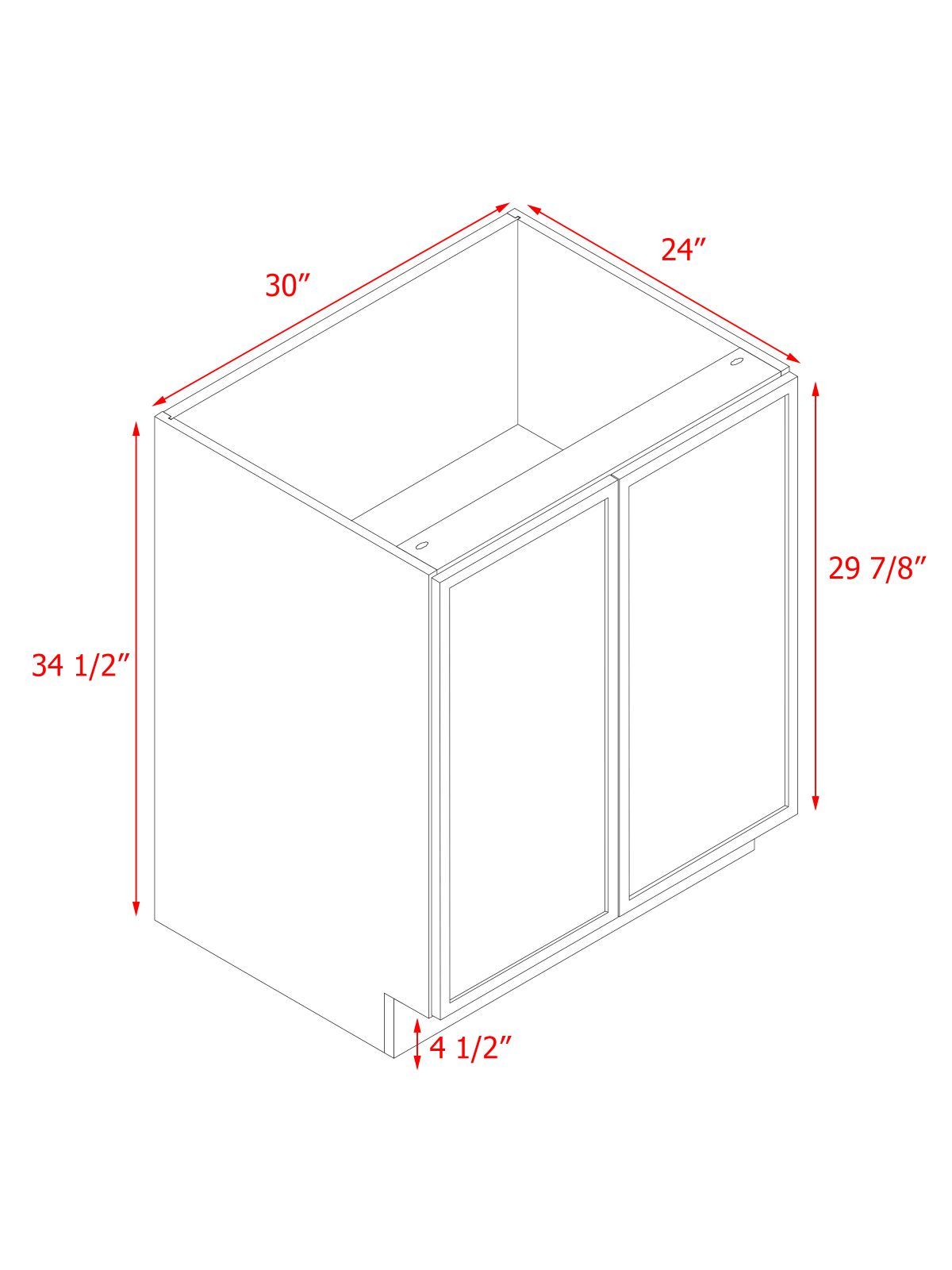Slim White Shaker - 30"W Full-Height Door Base Cabinet 2-Doors 1-Adjustable Shelf