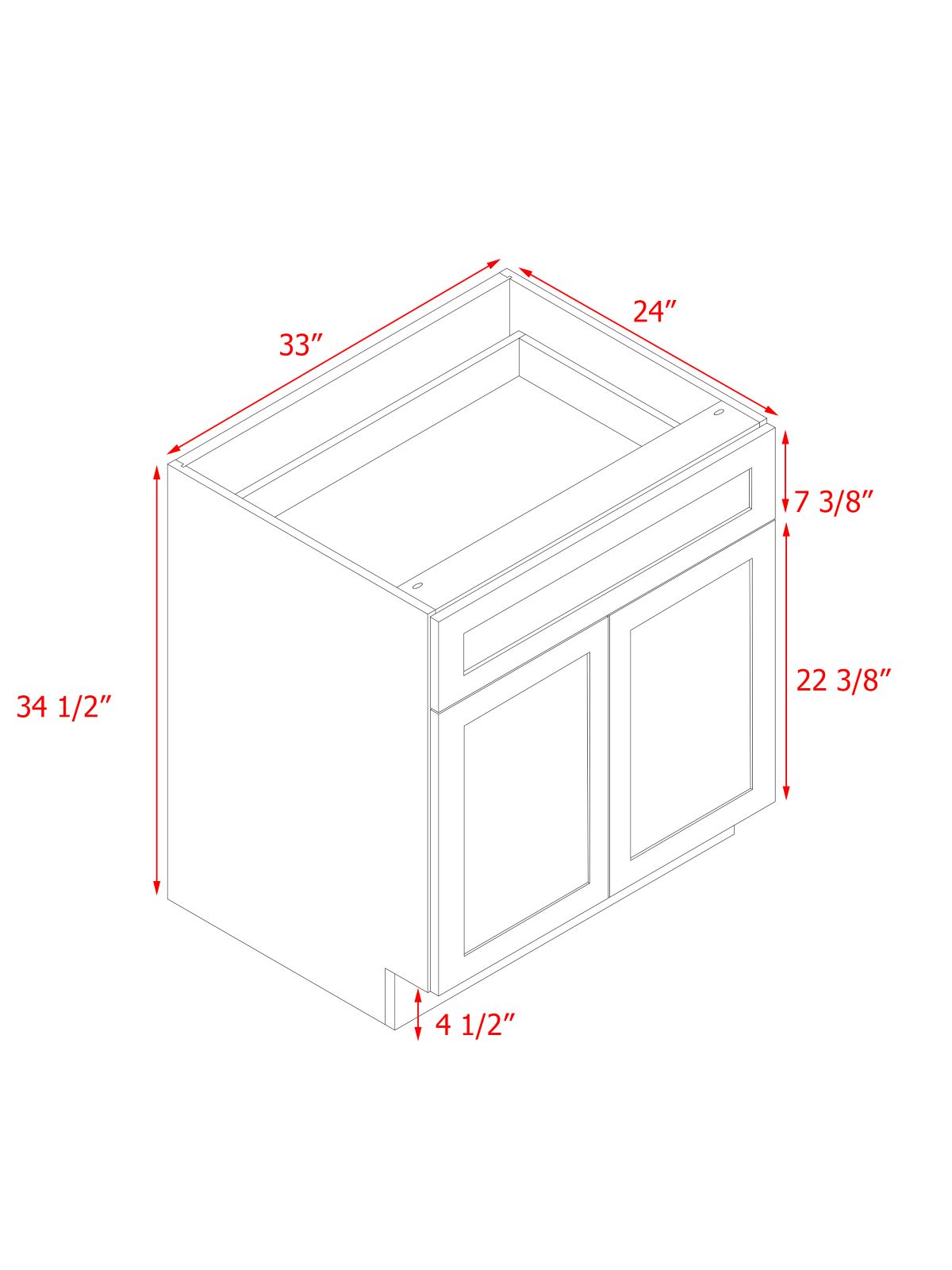 White Shaker - 33"W Standard Base Cabinet 2-Doors 1-Drawer 1-Adjustable Shelf