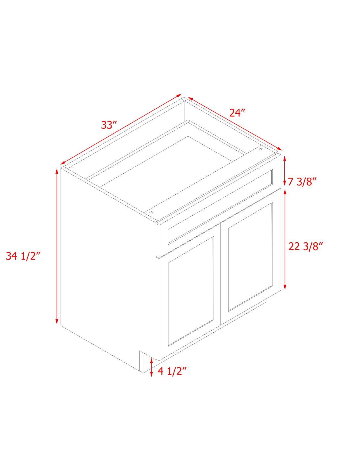 White Shaker - 33"W Standard Base Cabinet 2-Doors 1-Drawer 1-Adjustable Shelf