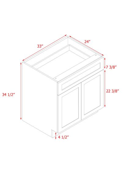 White Shaker - 33"W Standard Base Cabinet 2-Doors 1-Drawer 1-Adjustable Shelf