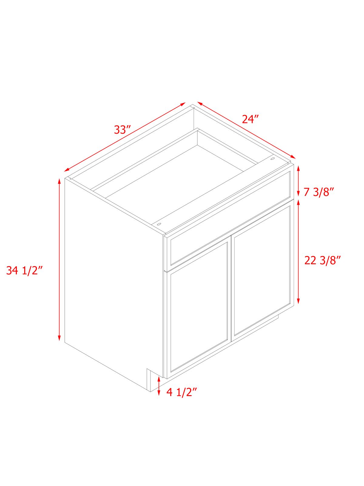 Slim White Shaker - 33"W Standard Base Cabinet 2-Doors 1-Drawer 1-Adjustable Shelf