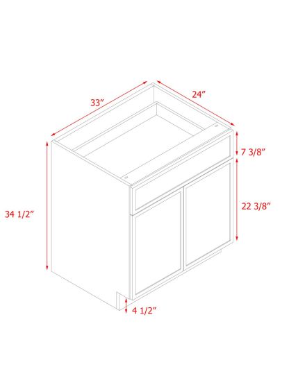 Slim White Shaker - 33"W Standard Base Cabinet 2-Doors 1-Drawer 1-Adjustable Shelf