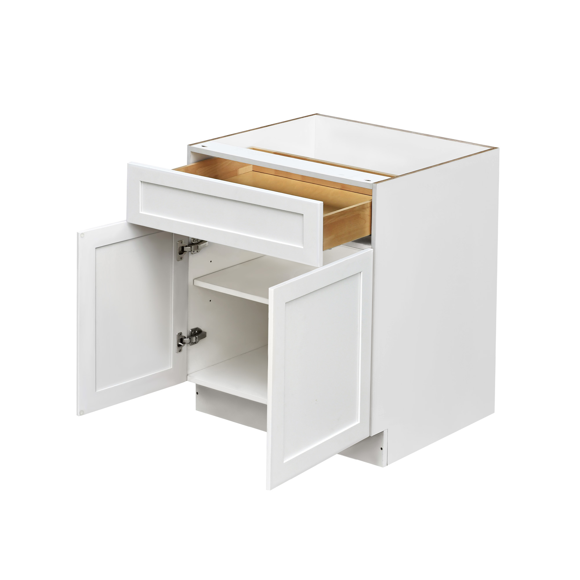 White Shaker - 33"W Standard Base Cabinet 2-Doors 1-Drawer 1-Adjustable Shelf