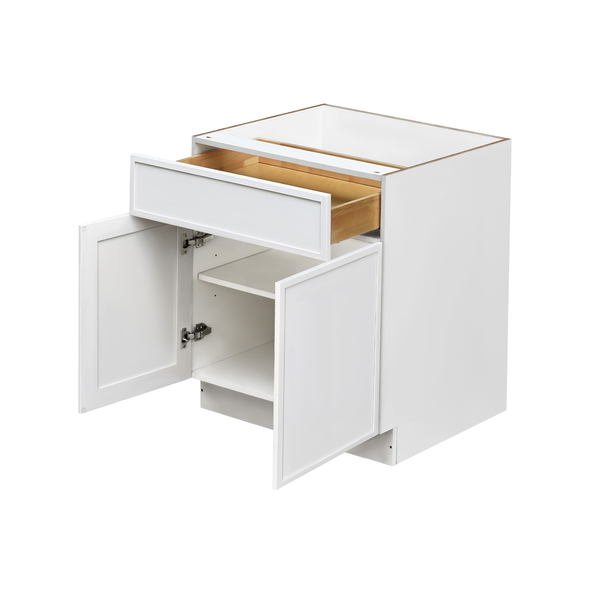 Slim White Shaker - 33"W Standard Base Cabinet 2-Doors 1-Drawer 1-Adjustable Shelf