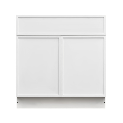 Slim White Shaker - 33"W Standard Base Cabinet 2-Doors 1-Drawer 1-Adjustable Shelf