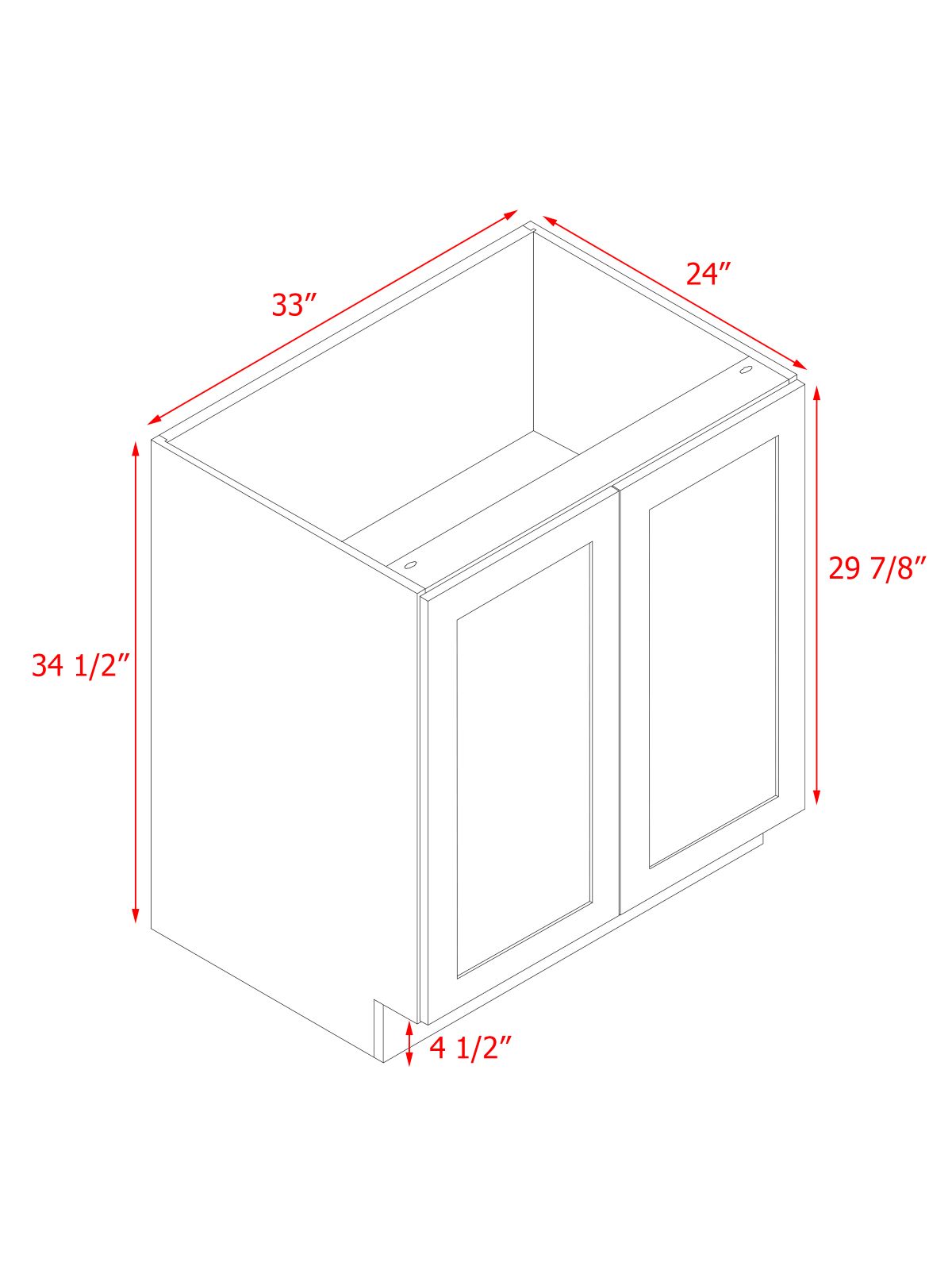 White Shaker - 33"W Full-Height Door Base Cabinet 2-Doors 1-Adjustable Shelf