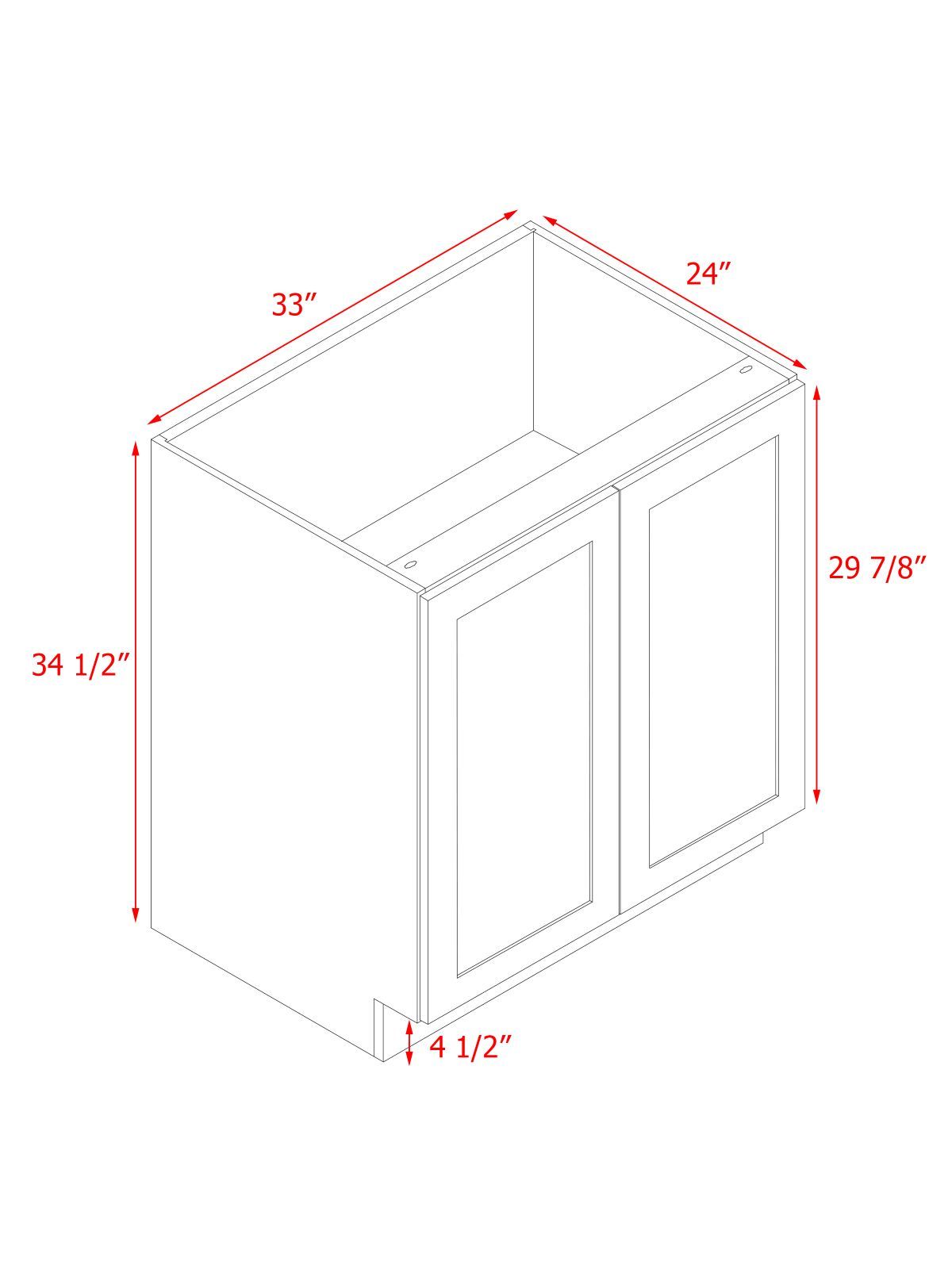 White Shaker - 33"W Full-Height Door Base Cabinet 2-Doors 1-Adjustable Shelf